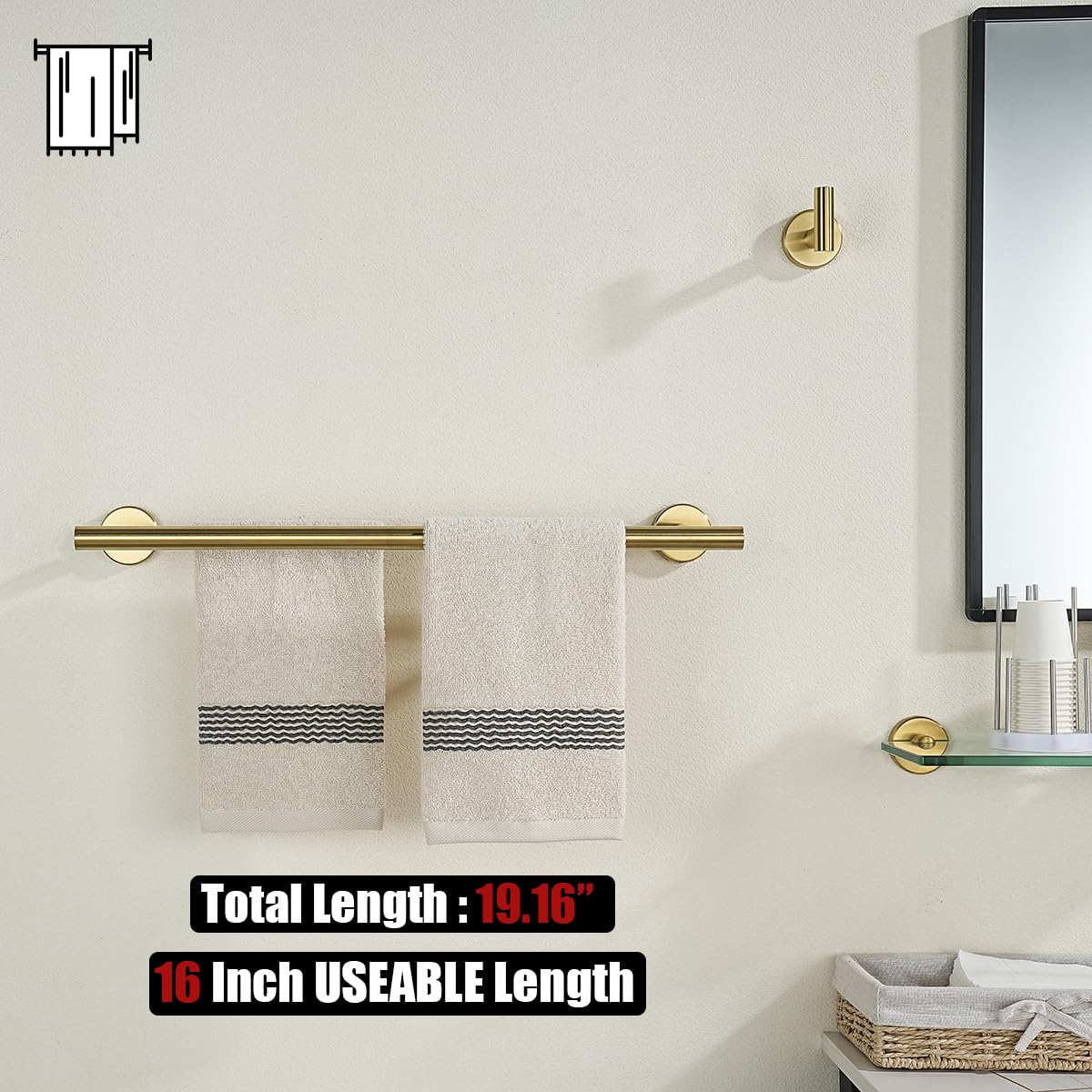 JQK Gold Double Towel Bar  16 Inch 304 Stainless Steel Thicken 0.8mm Towel Rack Bathroom  Towel Holder Brushed Gold Wall Mount  Total Length 19.16 Inch  TB100L16-BG