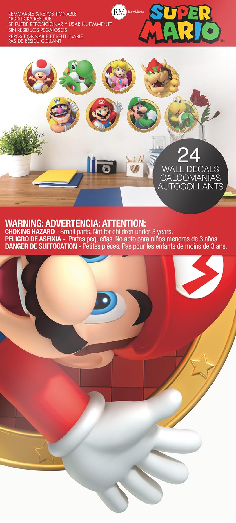 Roommates Rmk5224Scs Super Mario Character Peel And Stick Wall Decals, Yellow, Green, Red