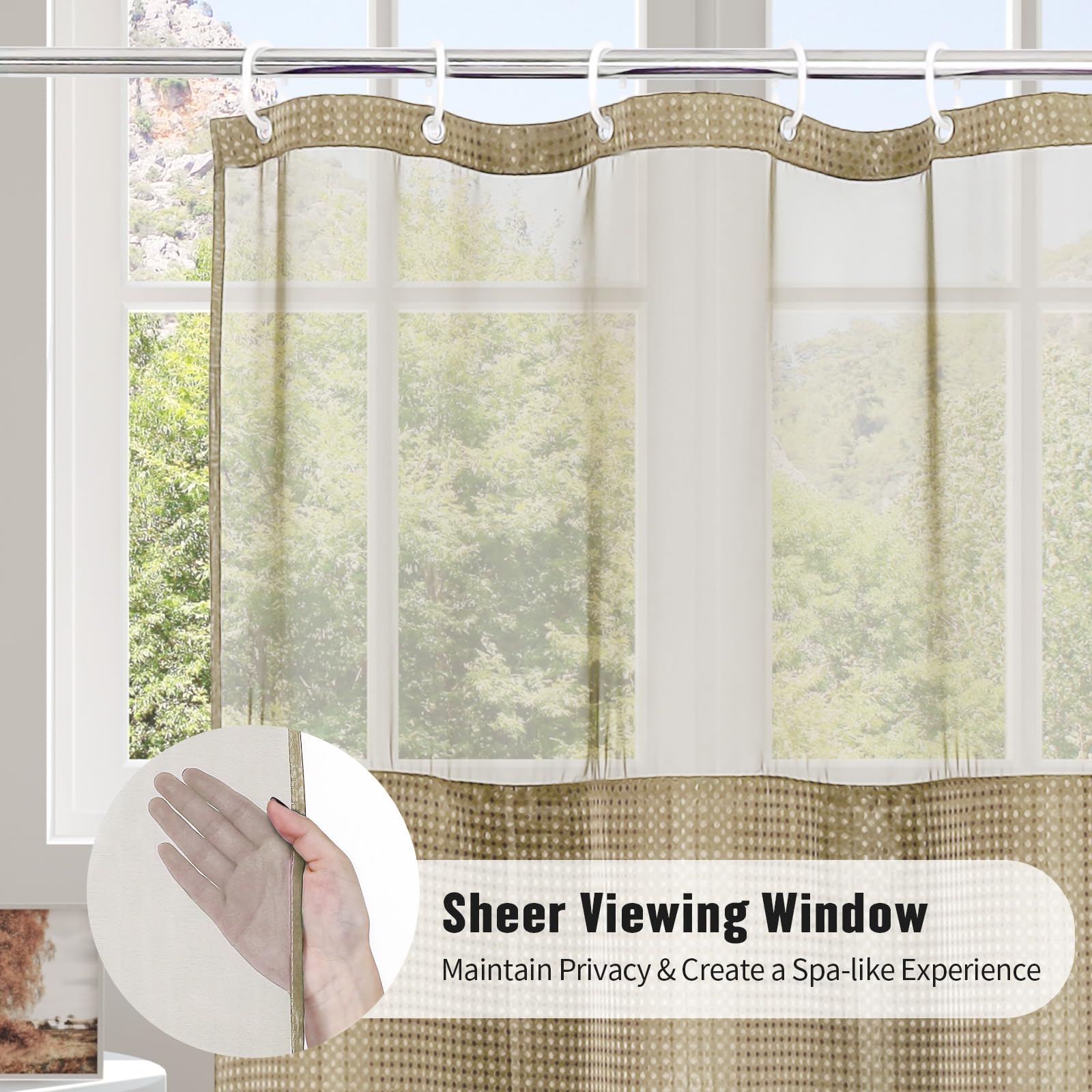 MitoVilla Beige Waffle Shower Curtain with Snap-in Liner  Modern Waffle Weave Fabric Shower Curtain for Luxury Hotel & Spa Bathroom Decor  72 x 72  Beige/Khaki