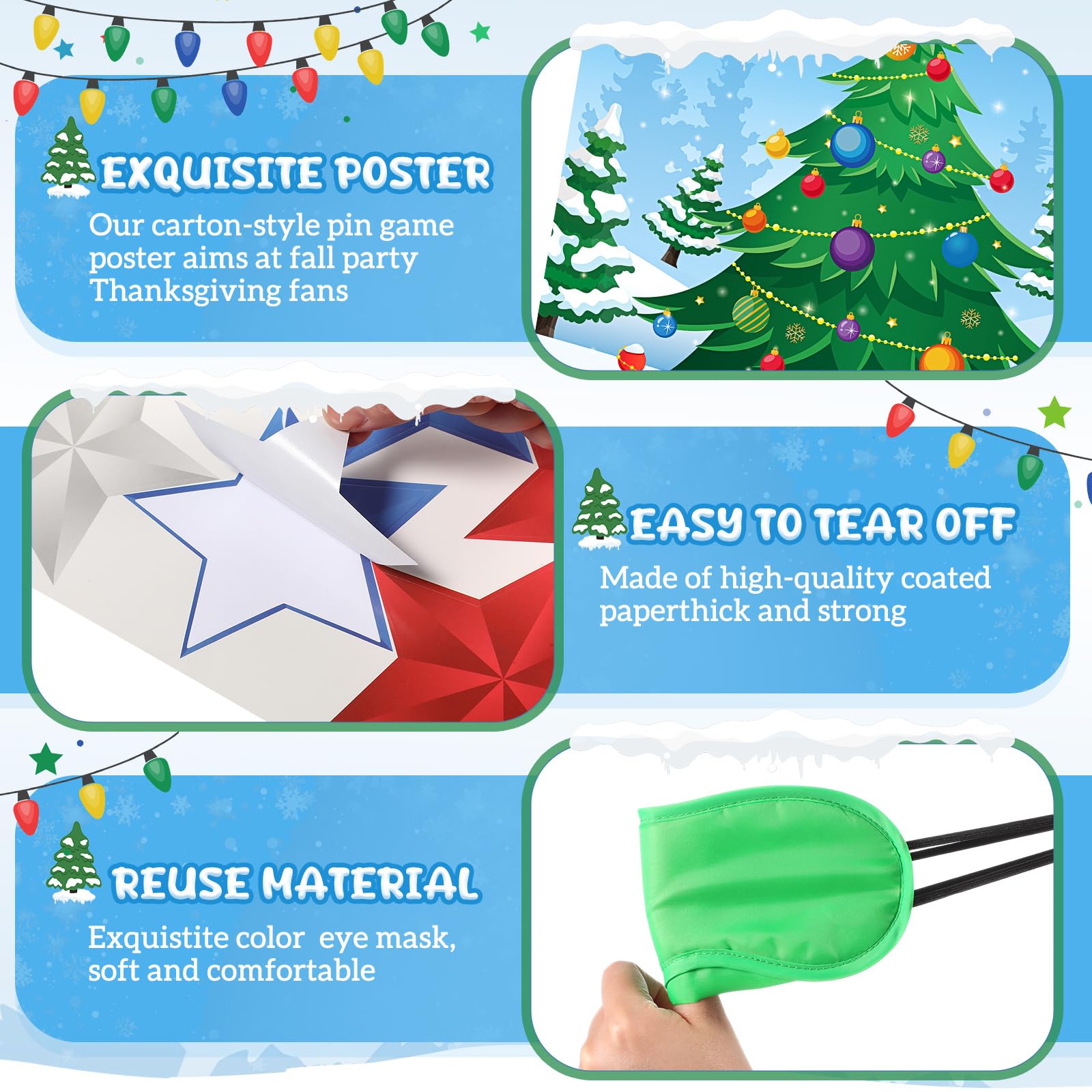 Faccito Pin The Star on The Christmas Tree Game Christmas Games for Party Xmas Games with Large Poster Sticker Blindfold Pin The