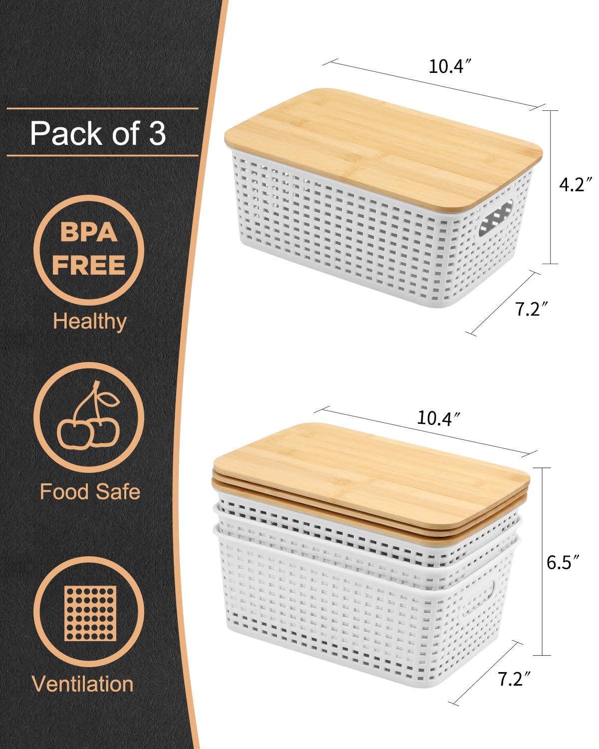 Plastic Storage Bins With Bamboo Lid Pantry Organization And Storage Baskets Containers Lidded Organizer Bins Small Baskets For