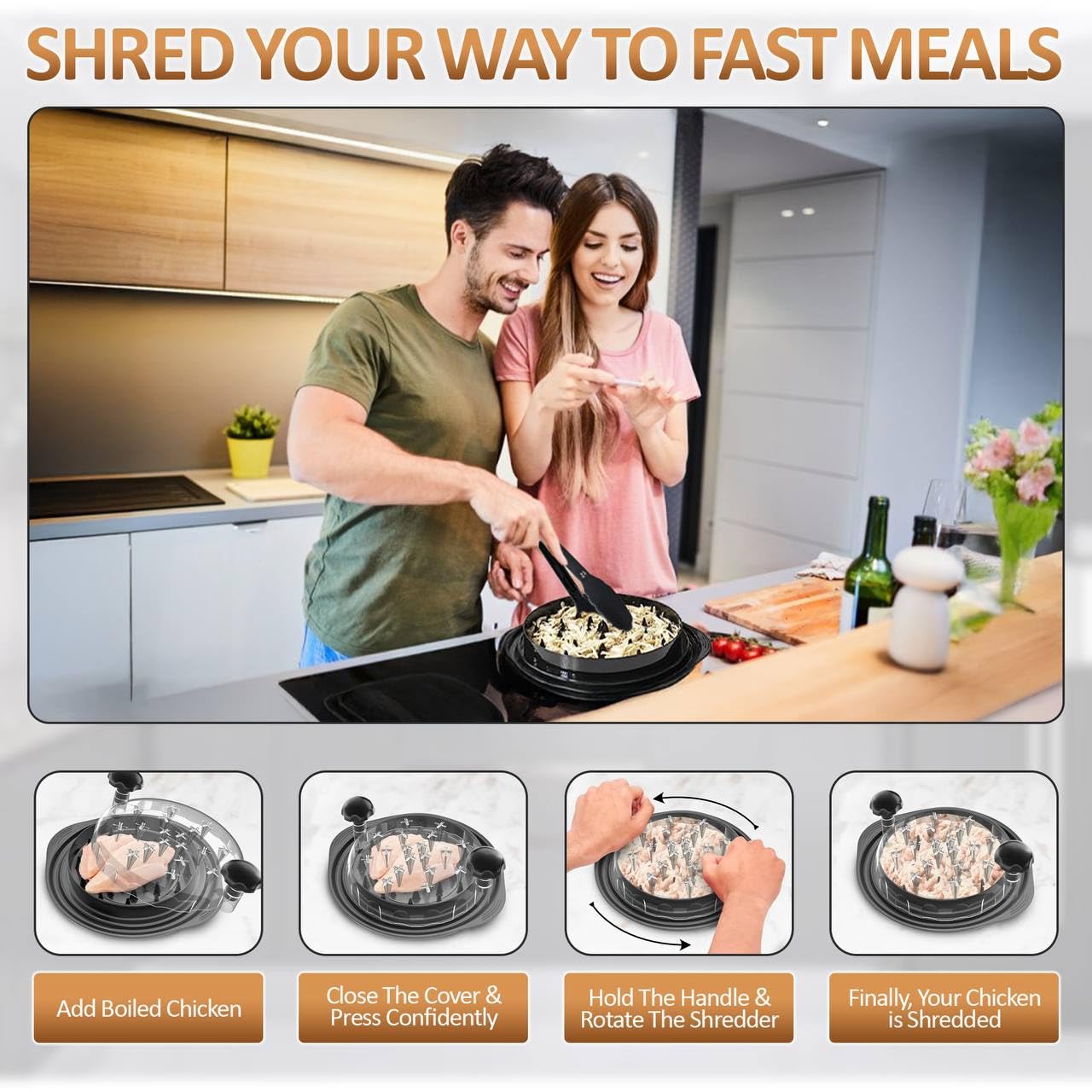 Chicken Shredder Tool - Large Twist Shredder For Chicken, Pork & Beef - Ergonomic Handle, Anti-Slip Base, Bpa-Free, Includes Cle