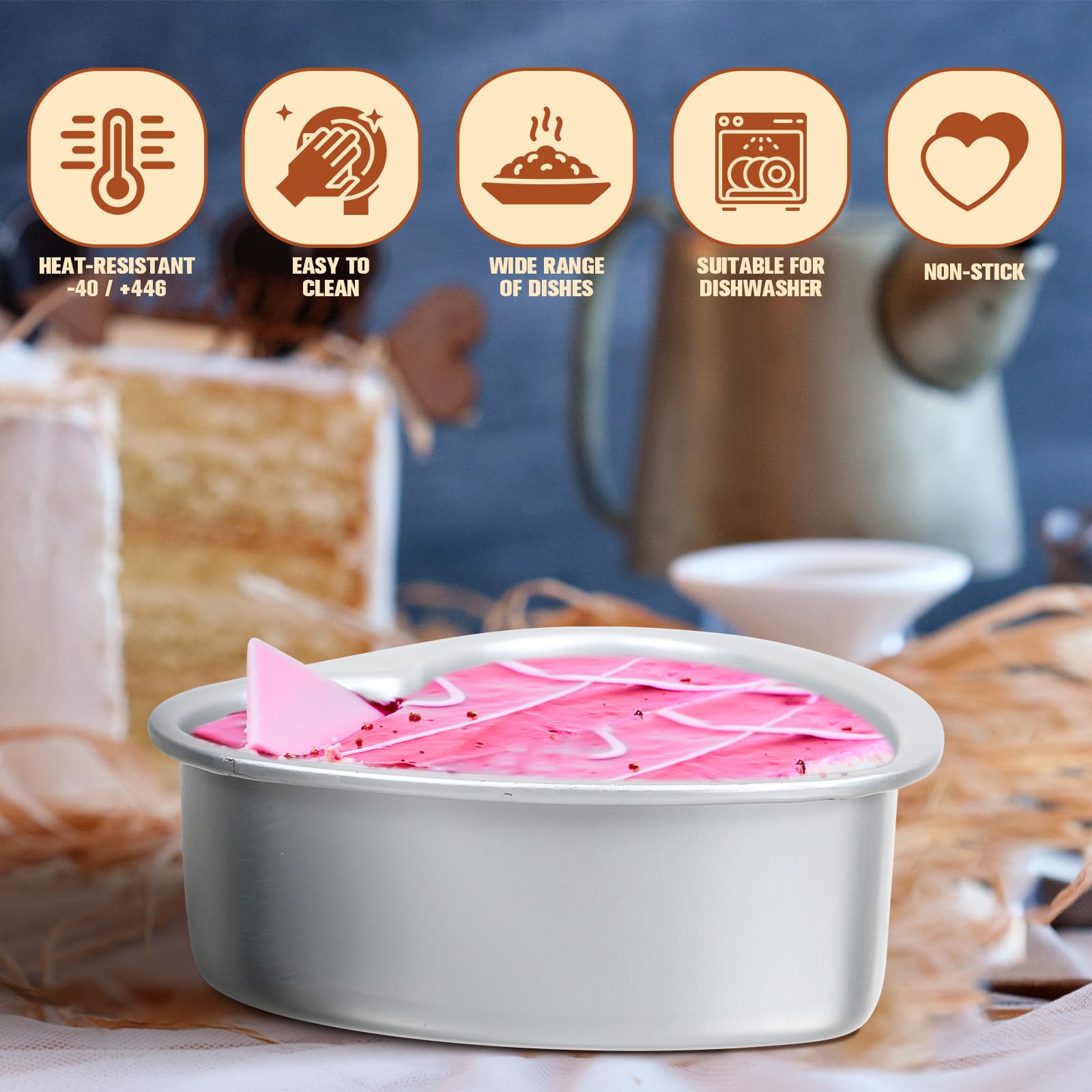 2Pcs Heart Shaped Cake Pans Aluminum Pans With Removable Bottom, Kitchen Baking Bread Cheesecake Non-Stick Cake Mold Heart-Shape