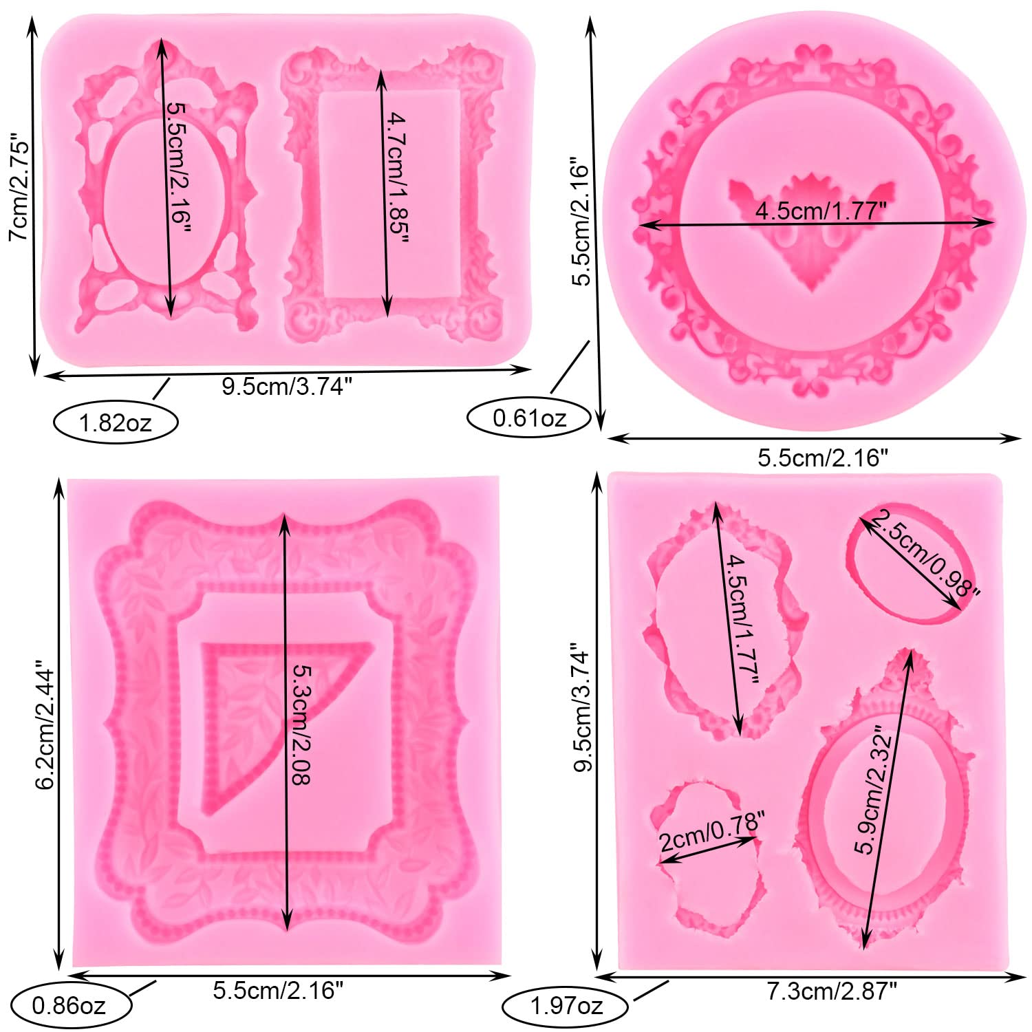 Mujiang Picture Frames Silicone Mold Photo Frame Fondant Mold Baroque Style Curlicues Scroll Lace Frame Molds For Cake Decoratin