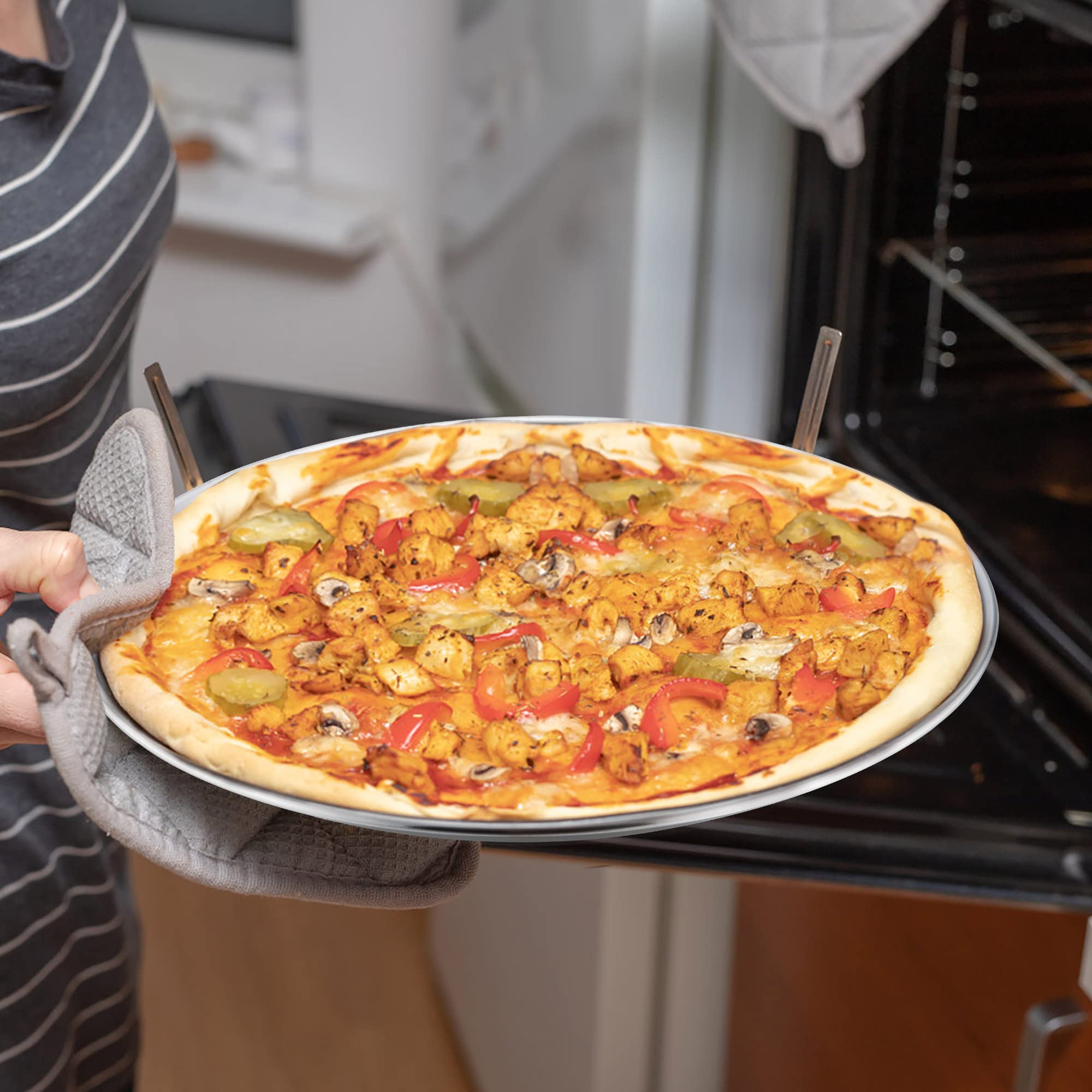 Lianyu 4 Pack Pizza Pan Set, 11.8 Inch Stainless Steel Pizza Serving Tray For Oven Baking, Nonstick Round Pizza Plate,Dishwasher