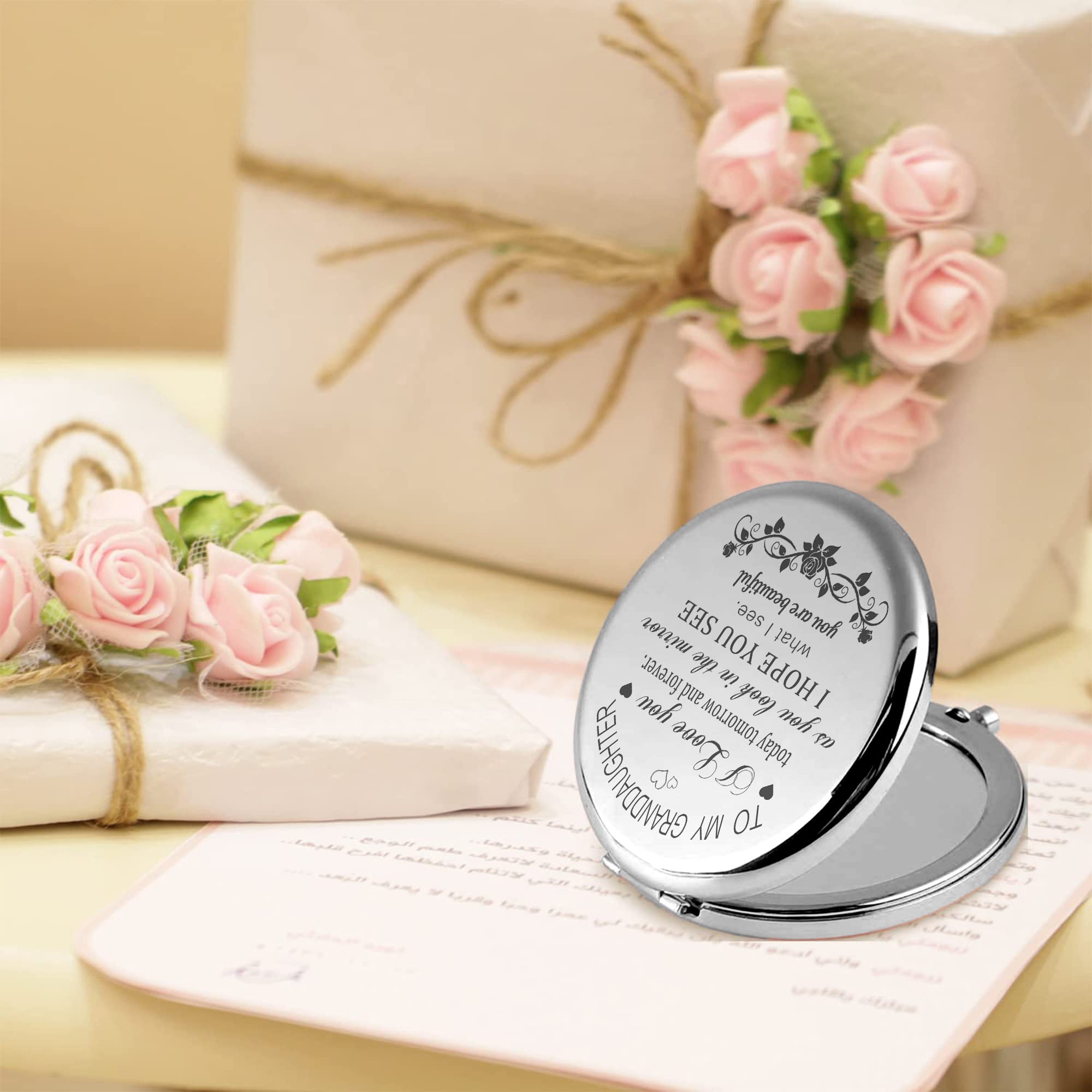 Gaolziuy Granddaughter Gifts From Grandma And Grandpa, Gifts For Granddaughter, To My Granddaughter Makeup Compact Mirror Sliver