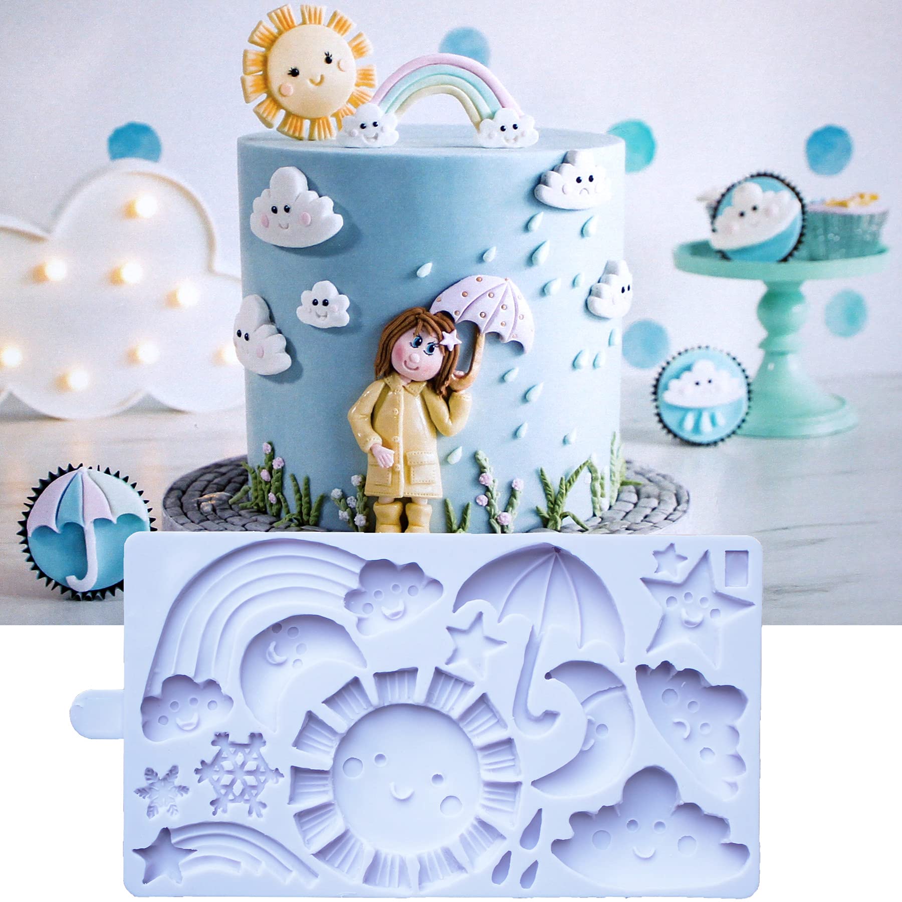 Gulinaza Cartoon Weather Sun Cloud Rain Rainbow Star Snowflake Modeling Silicone Mold For Diy Cake Fondant Biscuit Cookies Soap