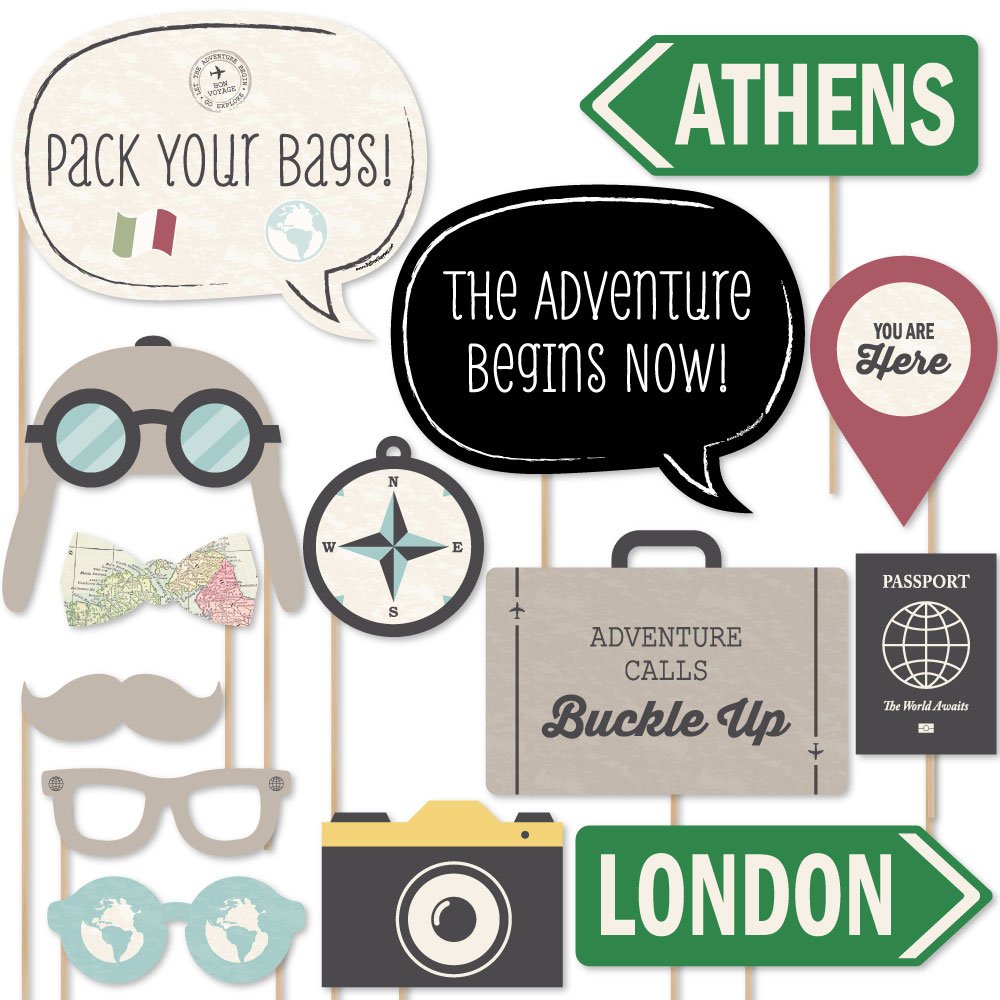 Big Dot of Happiness Travel Photo Booth Props Kit 20 Count