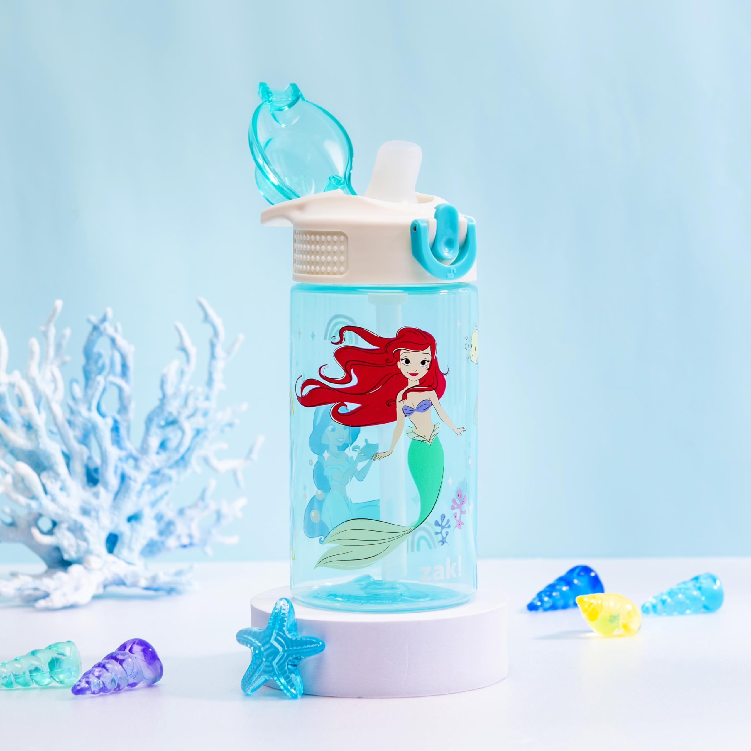 Zak Designs Sage Disney Princess Kids Water Bottle For School Or Travel, 16Oz Durable Plastic Water Bottle With Straw, Handle, A