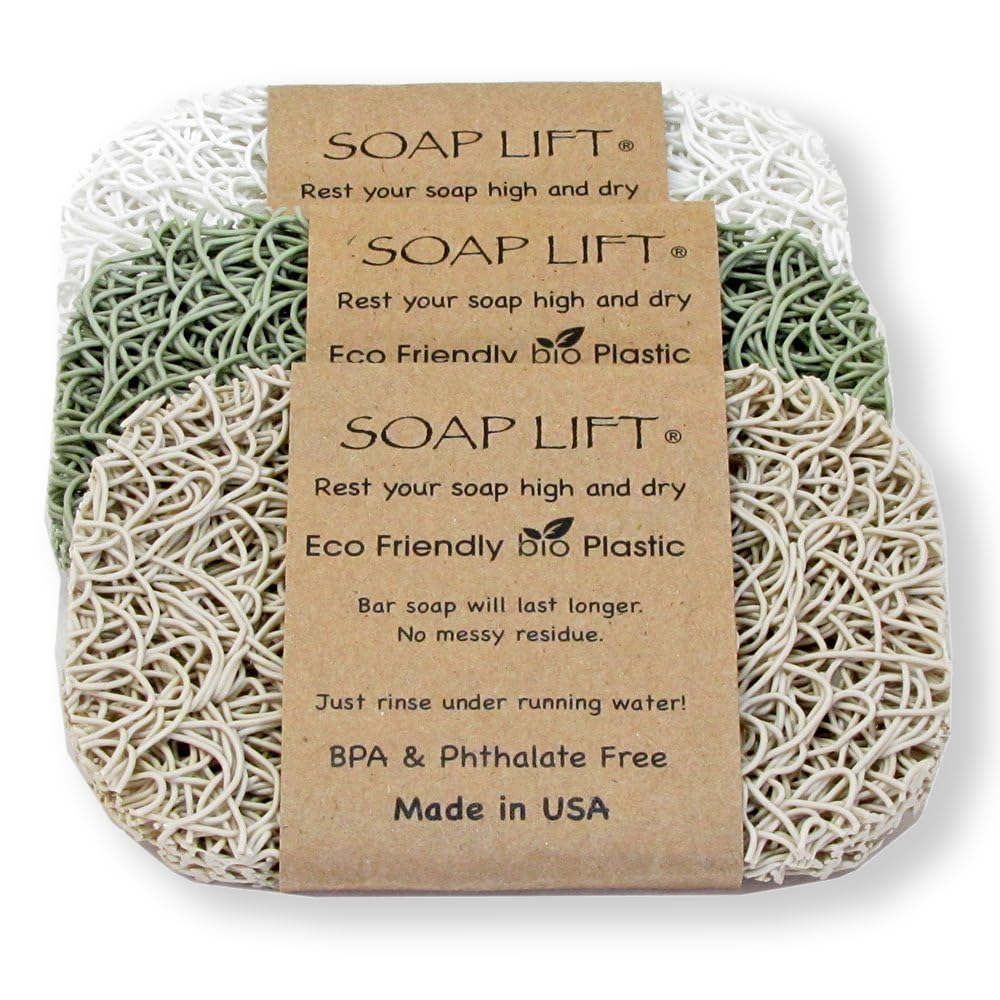 Soap Lift Soap Saver Set - Soap Dish For Shower, Spa, Bathroom Sink - Bar Soap Holder & Soap Tray For Shampoo Bar (3-Pack, Sage