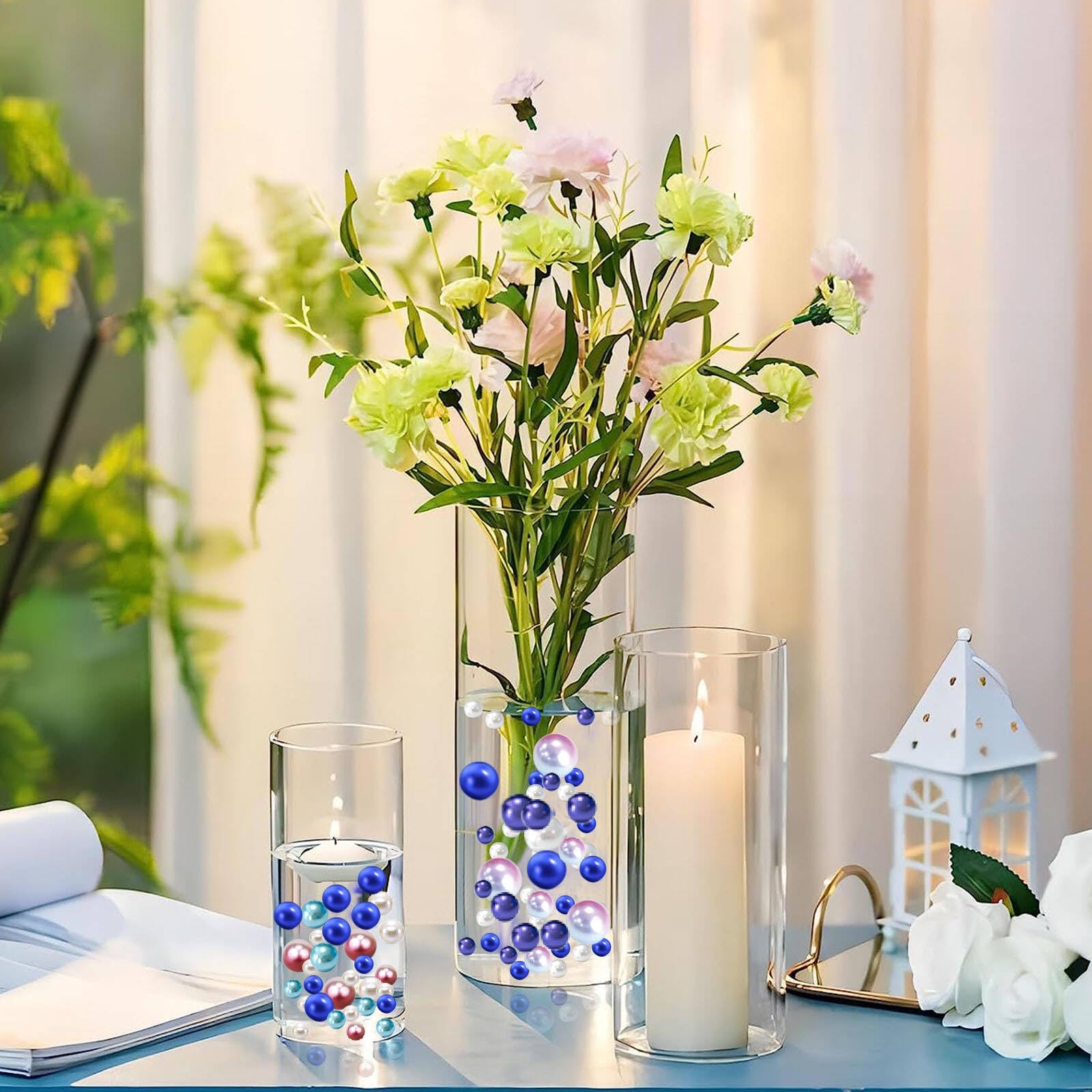 TMCLHXYNF 150Pieces Floating NO Hole Pearls for Vases,Makeup Beads,Highlight Faux Deep Purple Floating Candle Beads Vase Fillers