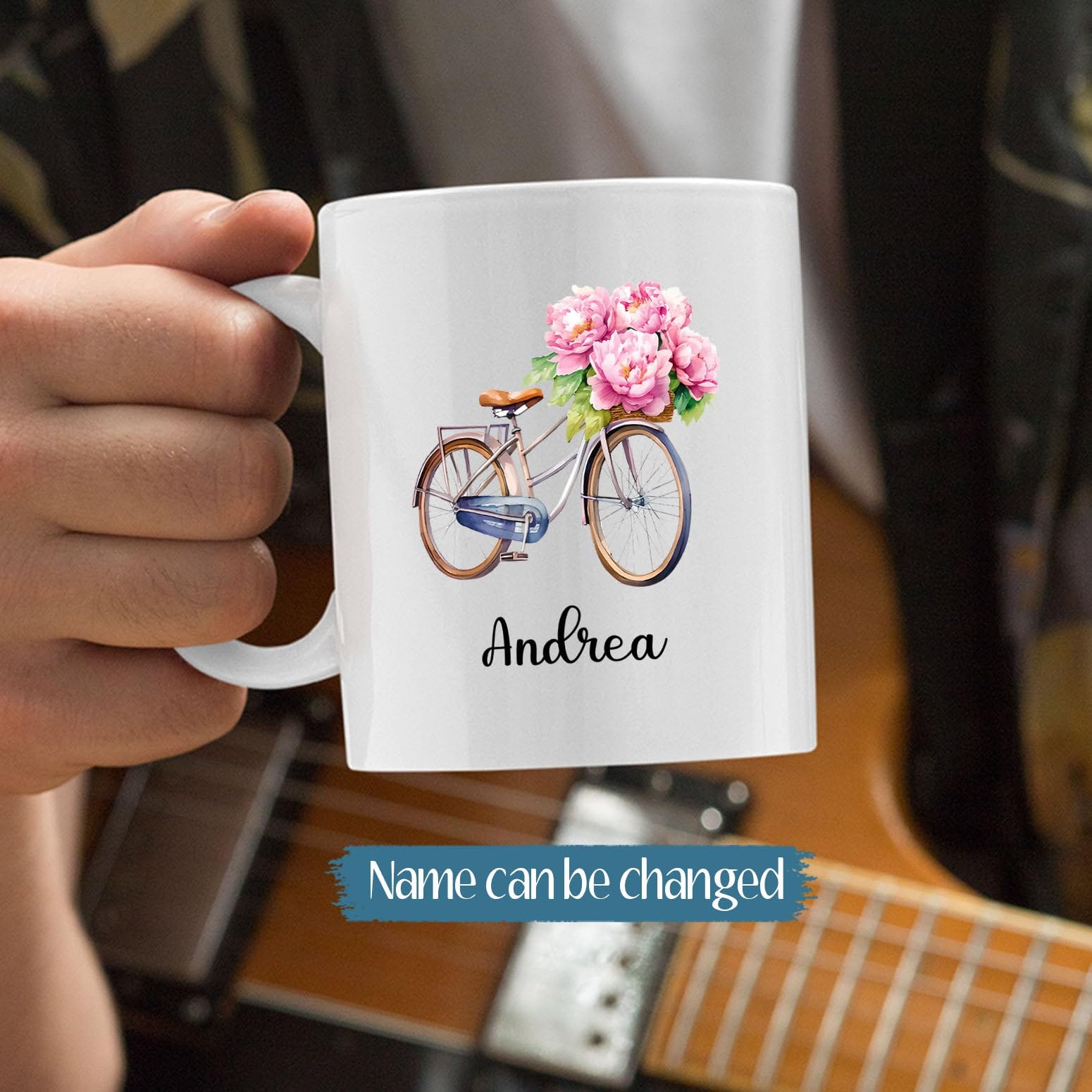 Custom Watercolor Peony Tea Cup, Personalized Peony Coffee Mug Present with Name, Flowers Ceramic Mug, Customized Floral Porcela