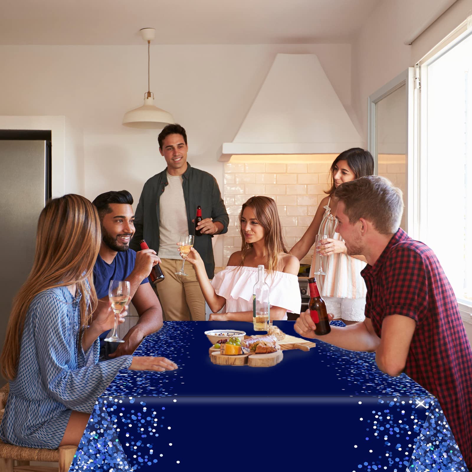 3Pcs Navy Blue And Silver Tablecloth For Rectangle Tables Disposable Royal Blue Tablecloth Sparkle Confetti Denim And Diamonds P