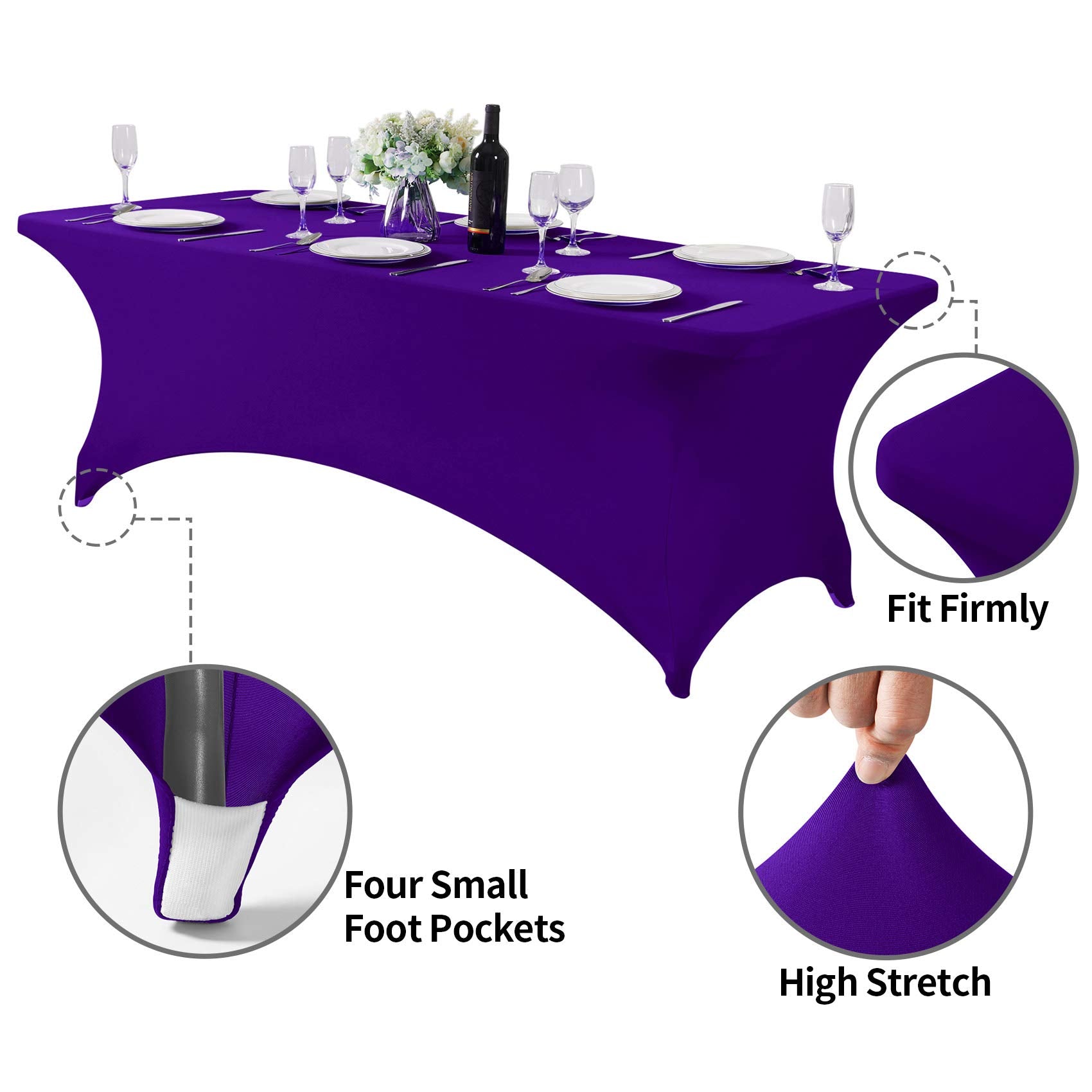 Hezuzo Spandex Table Cover For 8Ft Table Universal Fitted Stretch Tablecloth For Party, Banquet, Wedding And Events-Purple