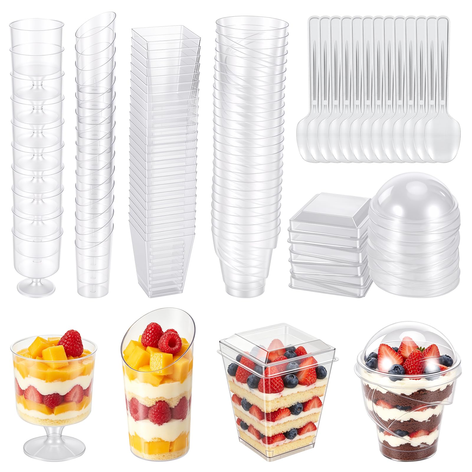 [100 Pack] Small Dessert Cups with lids, 5 oz Clear Parfait Cup with Spoon