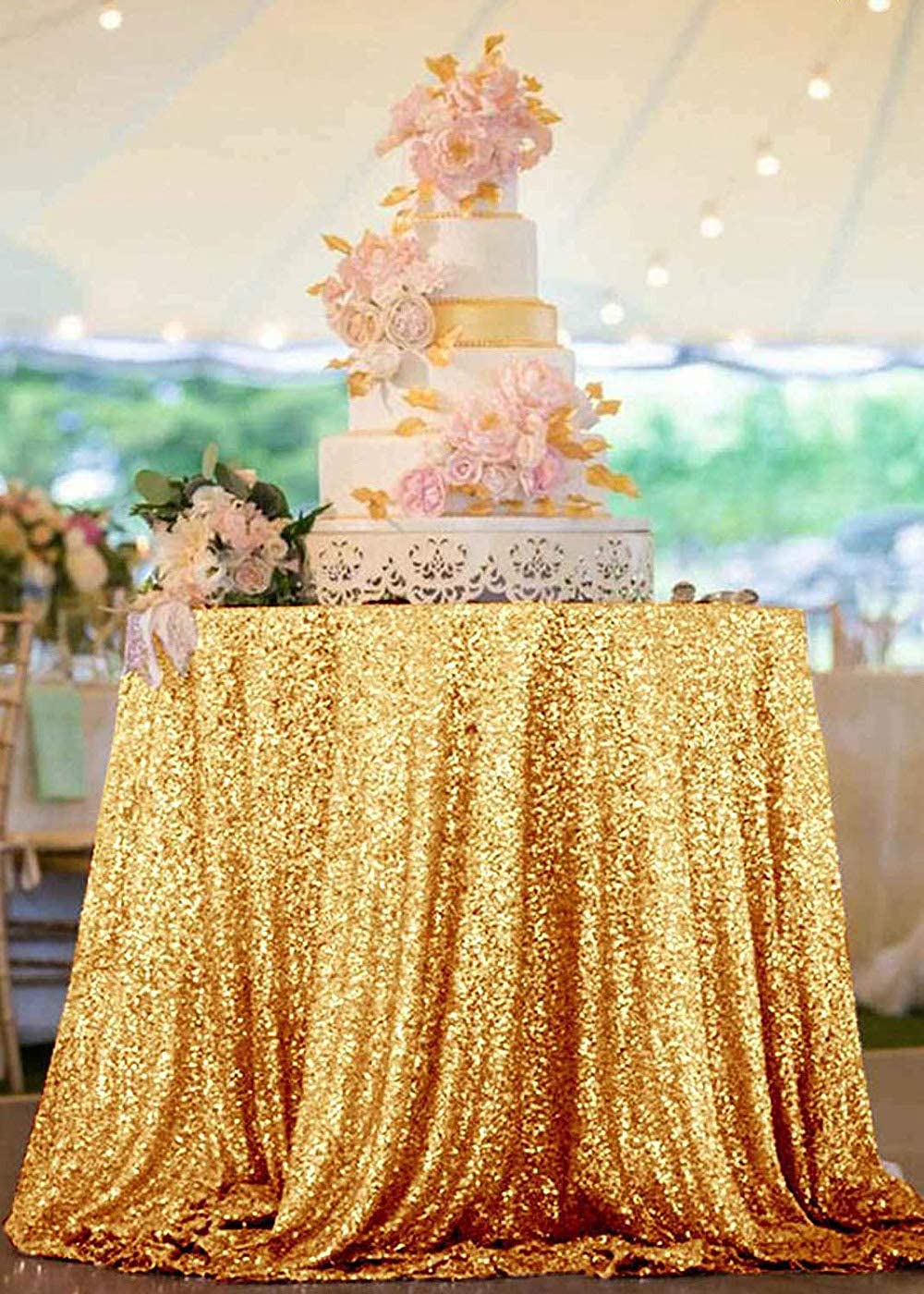 Jyflzq Gold Sequin Tablecloth 70'' Round Sparkly Drape Table Cloths Table Cover Overlay For Wedding Birthday Party Baby Bridal S