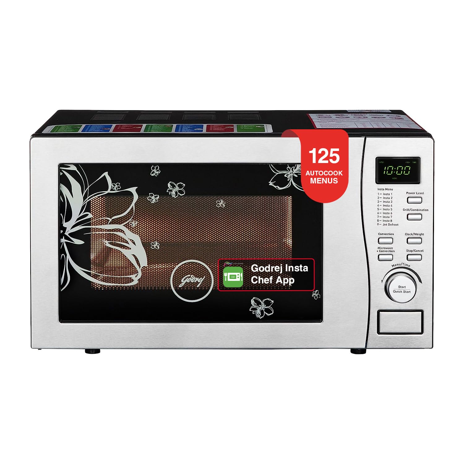 Godrej 19 L Digital Display Convection Microwave Oven With 125 Instacook Menus (Gmx 519 Cp1 Pz, White Rose, Stainless Steel Cavi