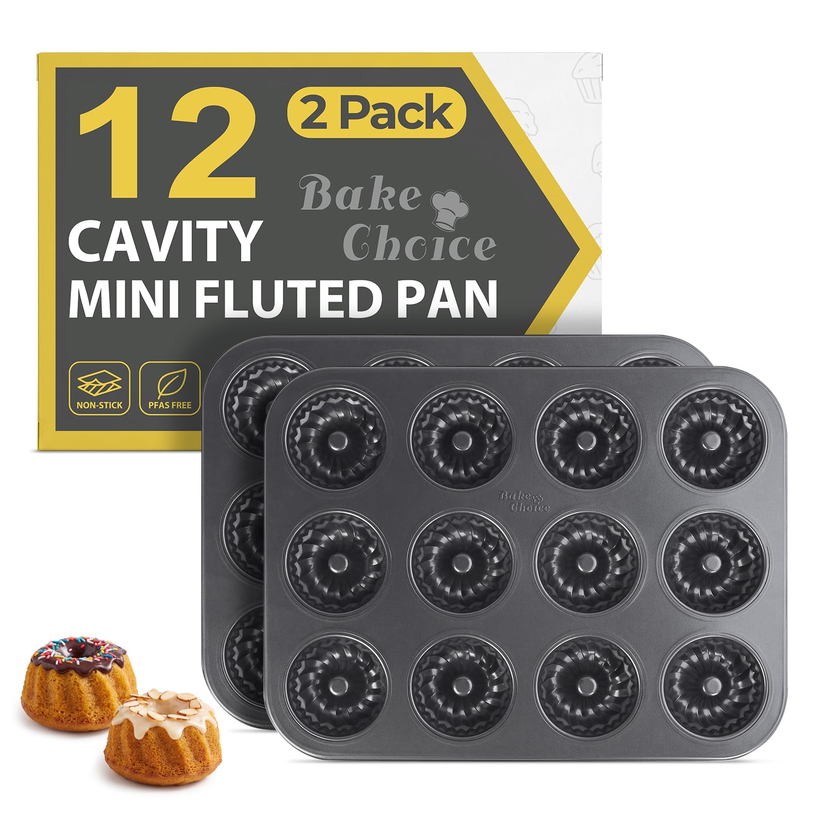 Bake Choice Mini Bundt Cake Pans for Baking, Fluted Tube Pan for Bundt Cake