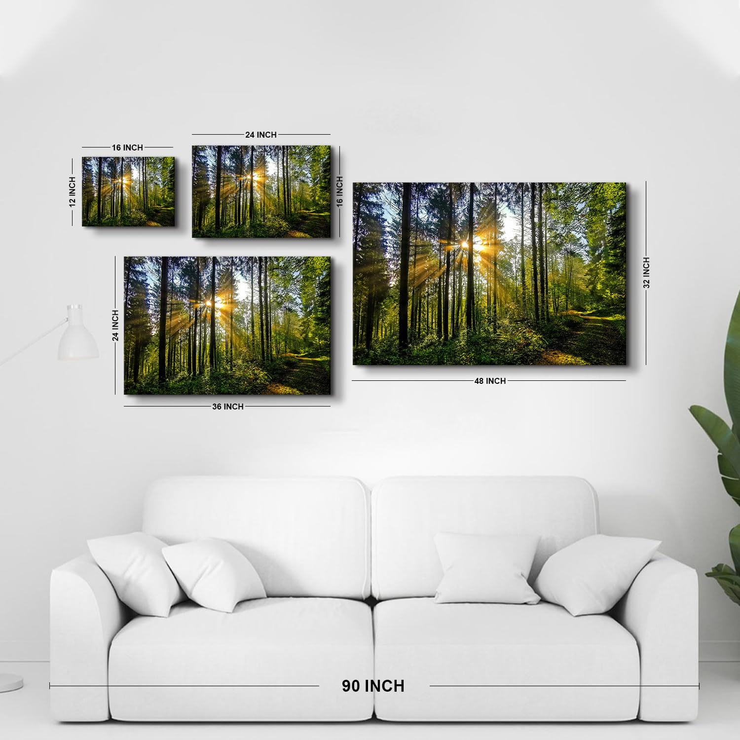 Forest Wall Art Living Room Wall Decor Sunset Mountain Pictures Nature Green Trees Landscape Canvas Prints Photo Tropical Woodla