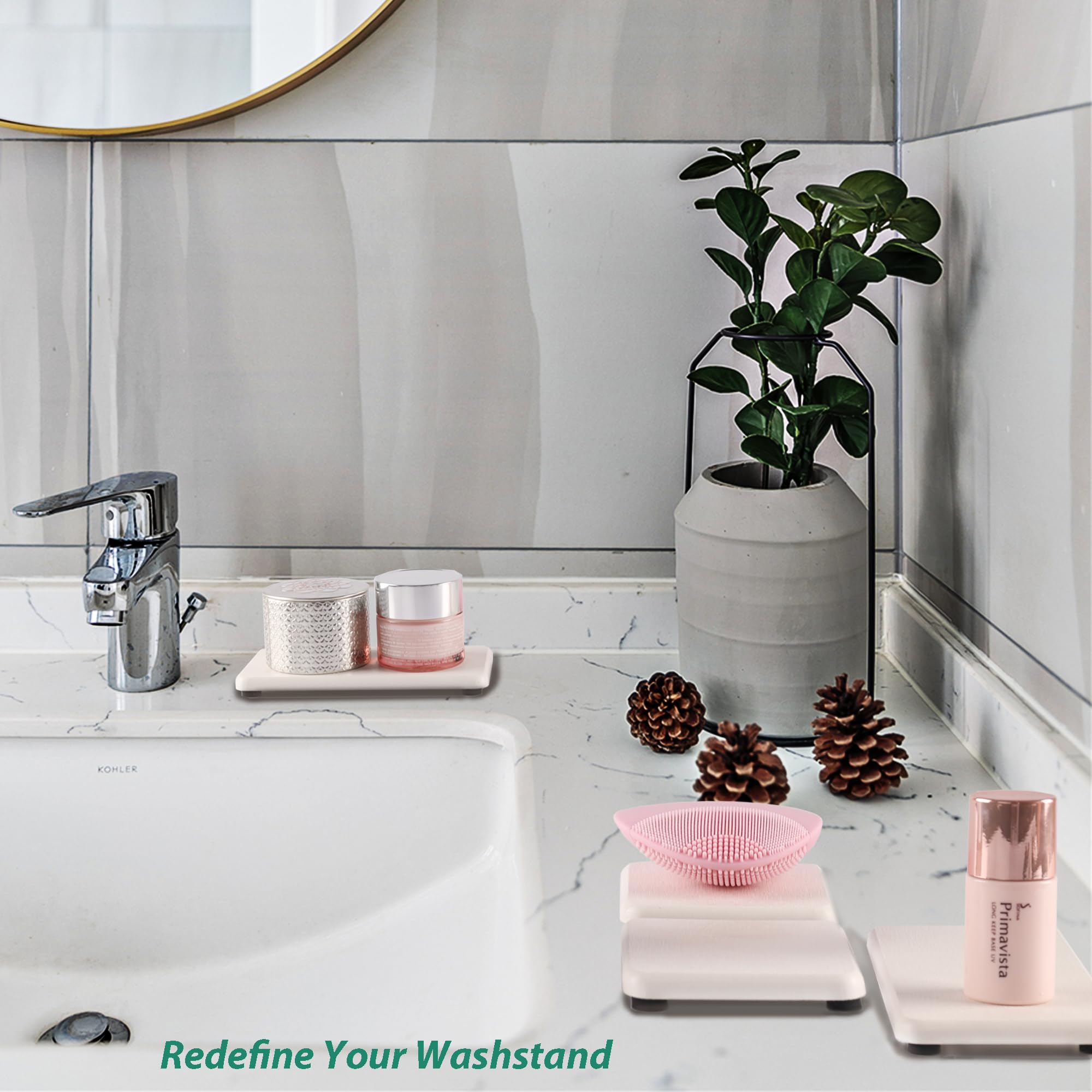 Niuyichee Set Of 4 Water Absorbent Diatomite Tray, Diatomaceous Earth Kitchen Soap Dish,Hand Soap Holder, Water Absorbing Stone