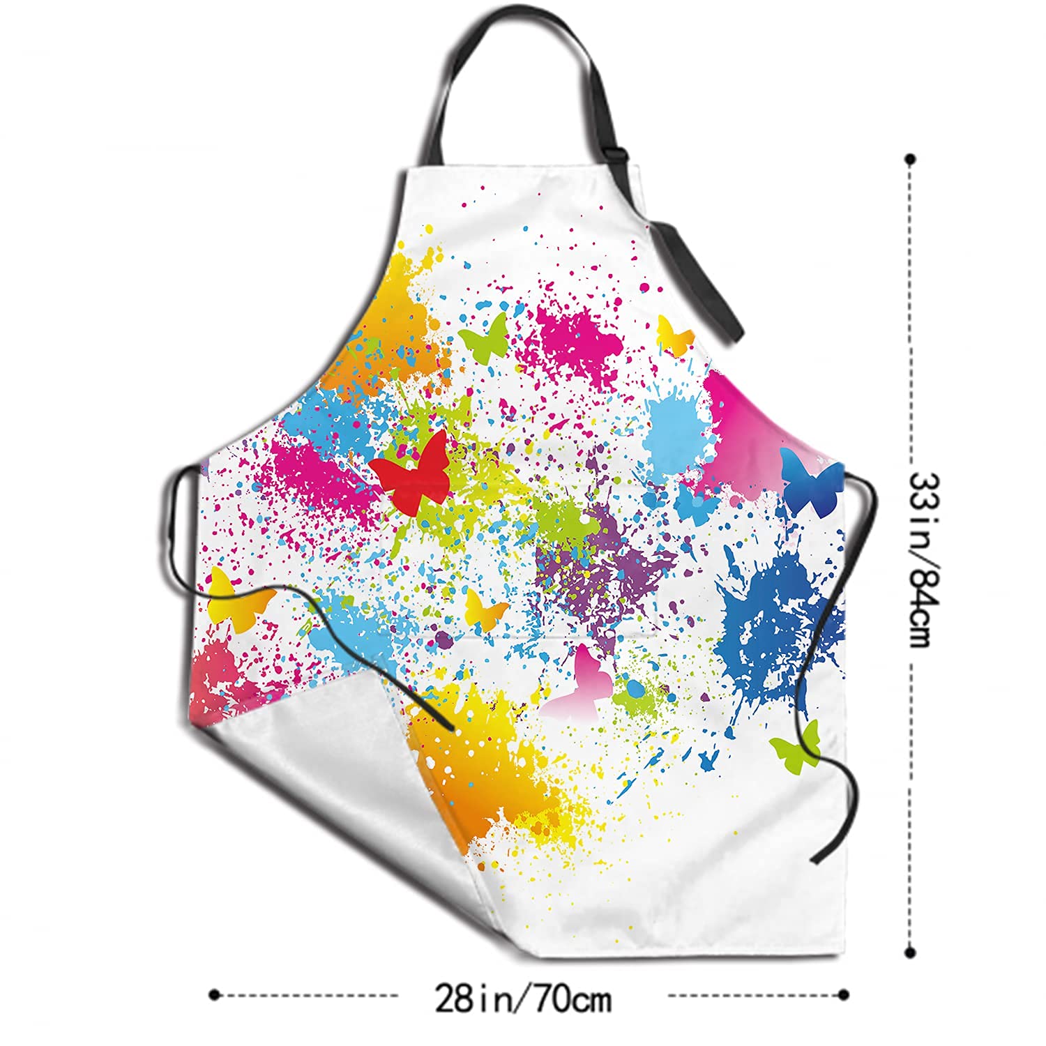 Sweetshow Artist Apron With 2 Pockets And Adjustable Neck Waterproof Colorful Butterfly Painting Aprons Art Smock Oil Paint Apro