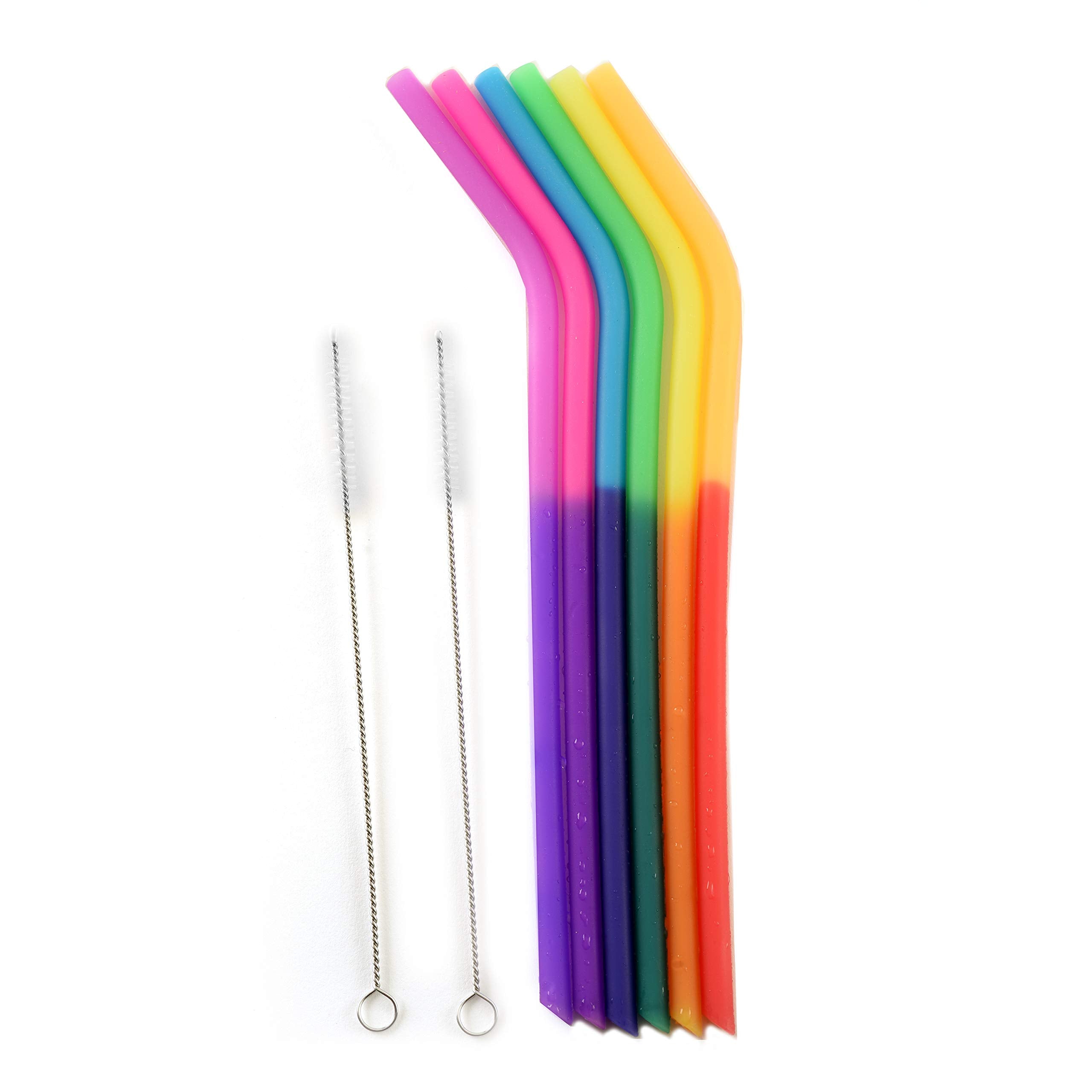 Norpro Silicone Color Changing Straws With 2 Cleaning Brushes, Set Of 6