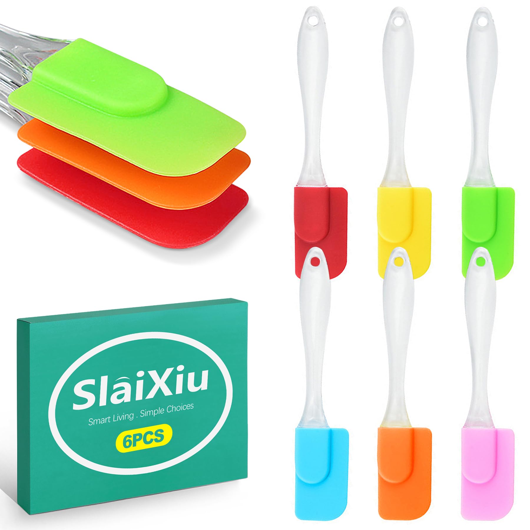 slaixiu 6PCS Heat Resistant Silicone Spatulas  NonStick Mini Kitchen Tools for Baking, Cooking, Mixing & Jar Scraping, Durable
