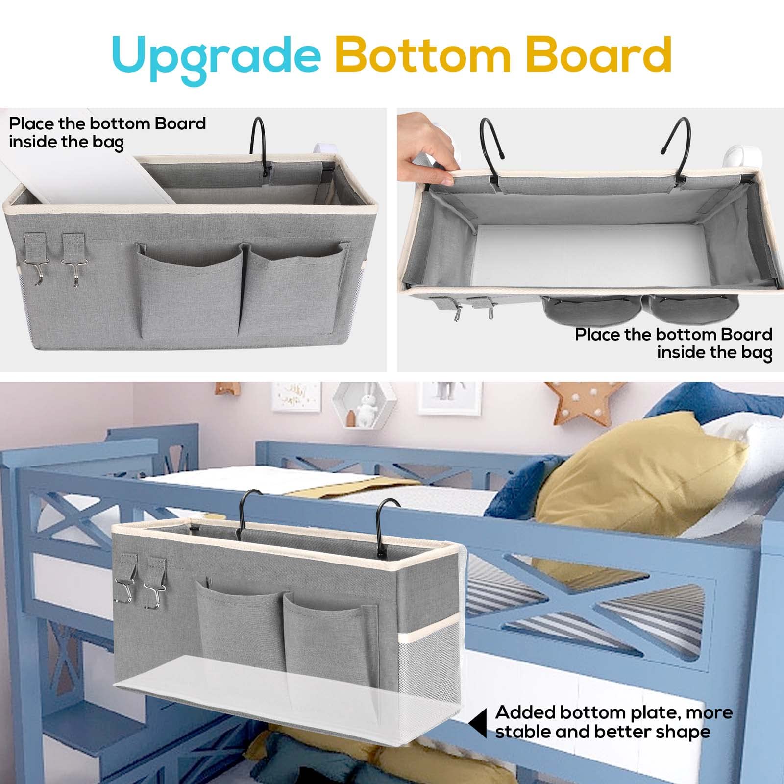 Kanrichu 2pcs Bedside Caddy Hanging Storage Bag, Water Cup Holders, Organizer Baskets with Pockets for Bunk Bed Shelf, Hospital