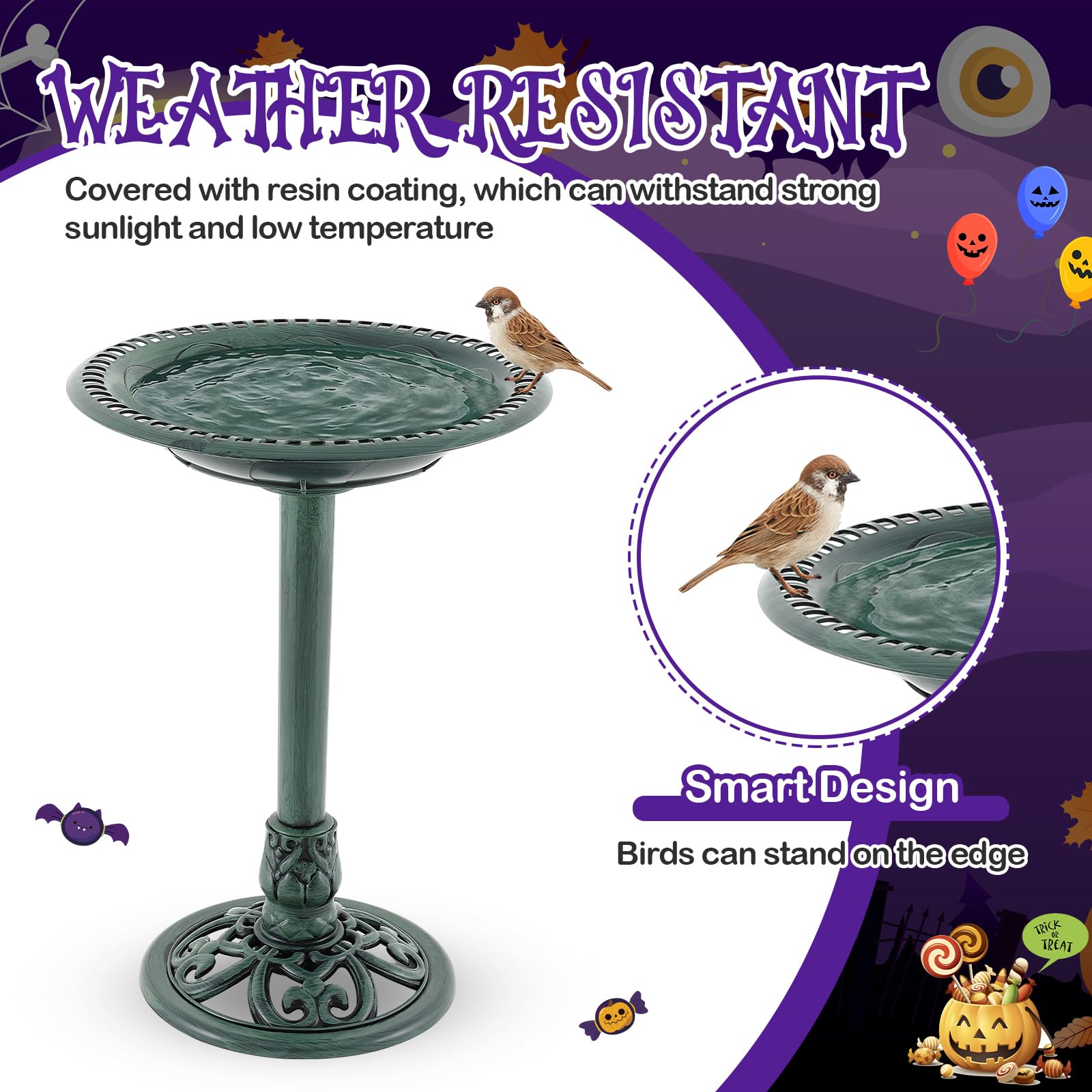 Fanfanwin Halloween Ghost Lighted Decorations Outdoor Indoor, Cute Ghost Candy Bowl Stand Large, Outdoor Pedestal Bird Bath Vint