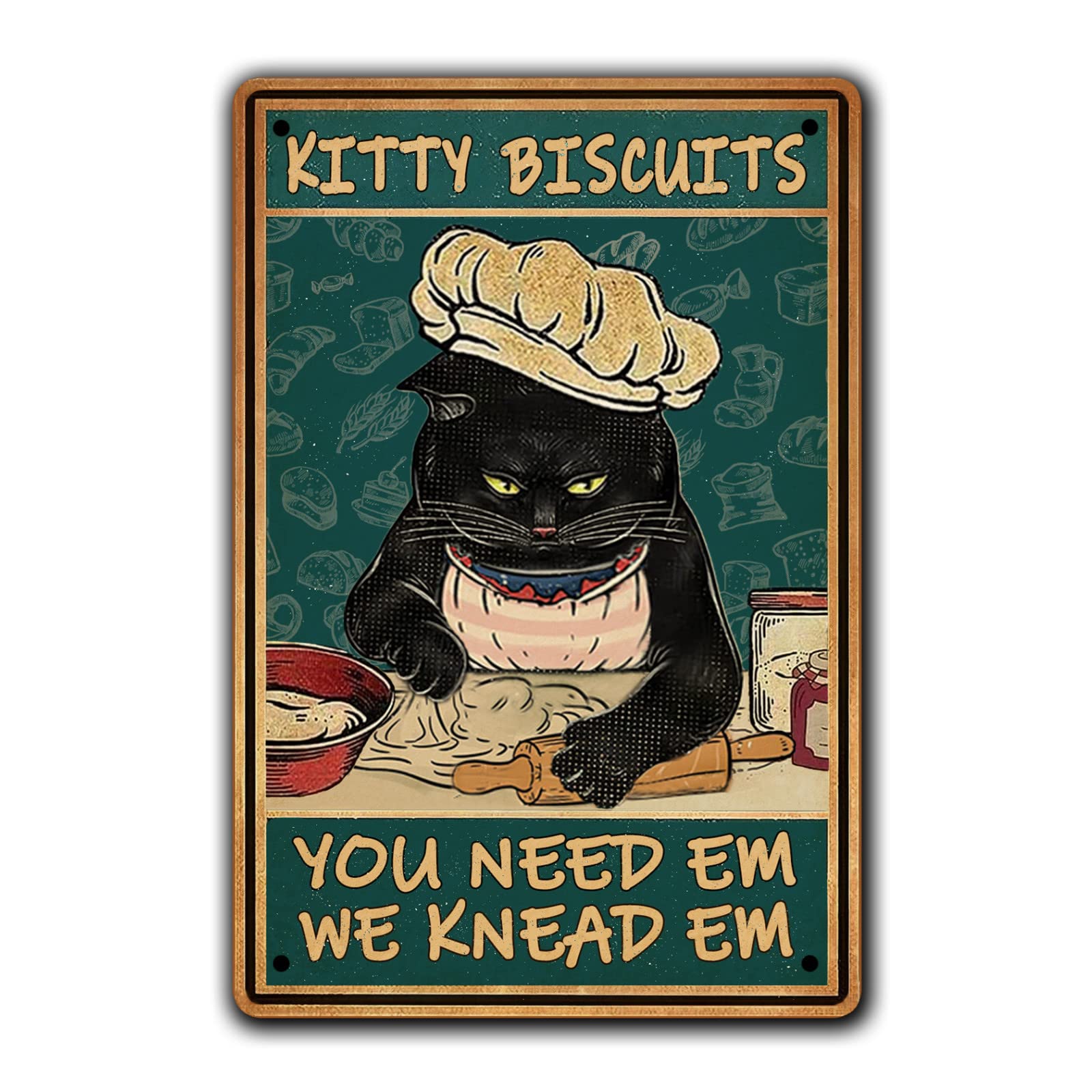Vintage Black Cat Wall Decor Funny Kitchen Retro Metal Sign Cats Wall Art Tin Signs Cat Home Decor For Cat Lovers Kitty Biscuits