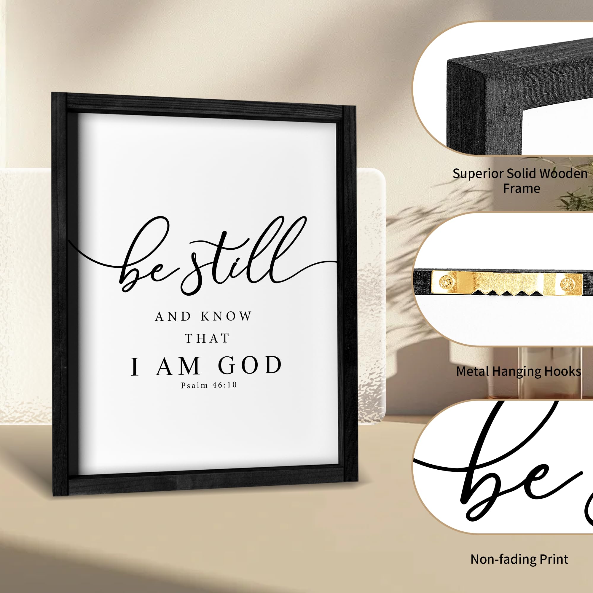 Heiple Framed Be Still and Know that I am God Sign Love is Patient Love is Kind Wall Art Set of 3 Prints for Home Bedroom Decor