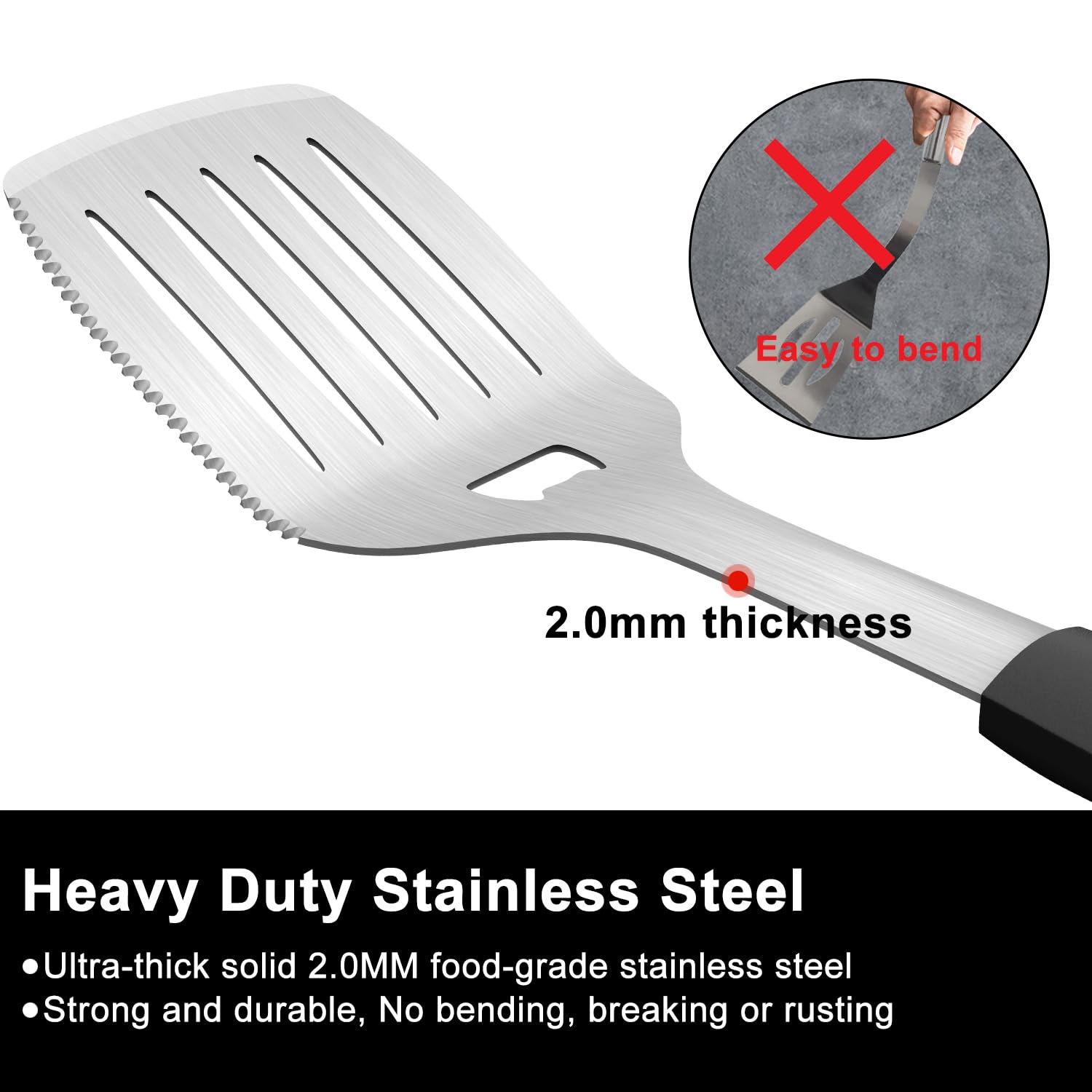 Potwiy Grill Tools Bbq Accessories Set Of 2, 15.8'' Heavy Duty Stainless Steel Grill Utensils With Grill Spatula And Fork, Full