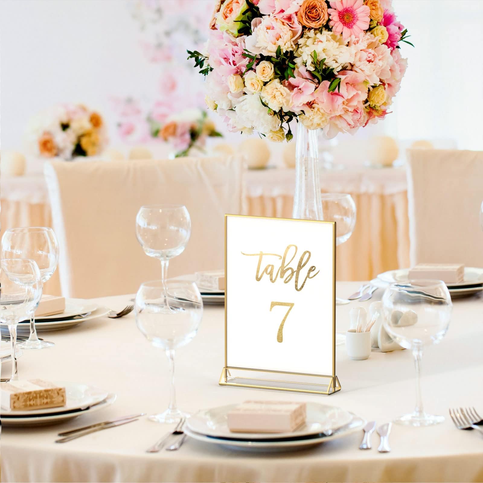 NIUBEE 6Pack 8.5 x 11 Acrylic Sign Holder with Gold Frames and Vertical Stand  Ideal for Display Wedding Table Numbers  Double Sided Picture  Clear Photos  Menu Holders