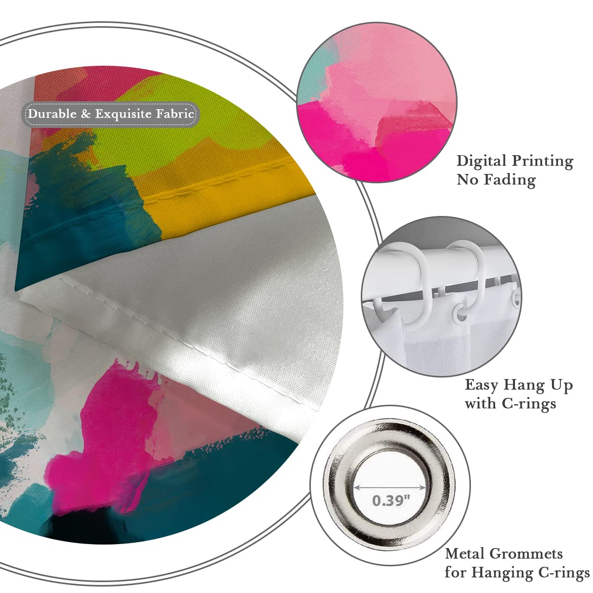 Kikiry Abstract Watercolor Shower Curtain 60''W X 72''L Pink Teal Colorful Bright Ombre Modern Preppy Minimalist Girls Oil Paint