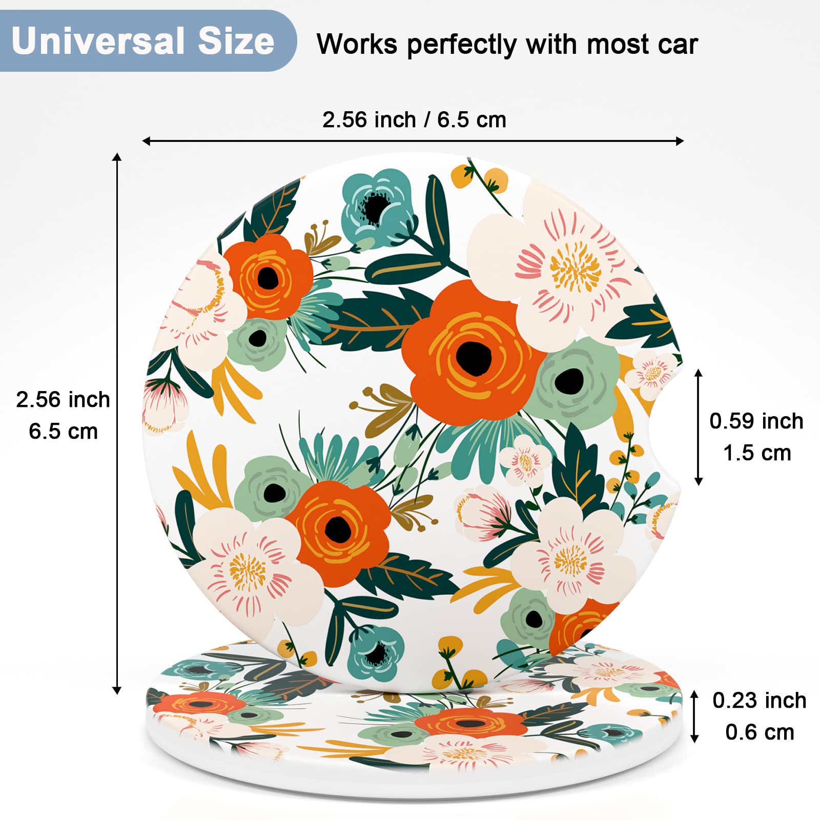 Nipichsha Car Coasters For Cup Holders, 2 Pack Absorbent Ceramic Car Cup Holder Coaster For Drinks, Cute Auto Assecories For Wom