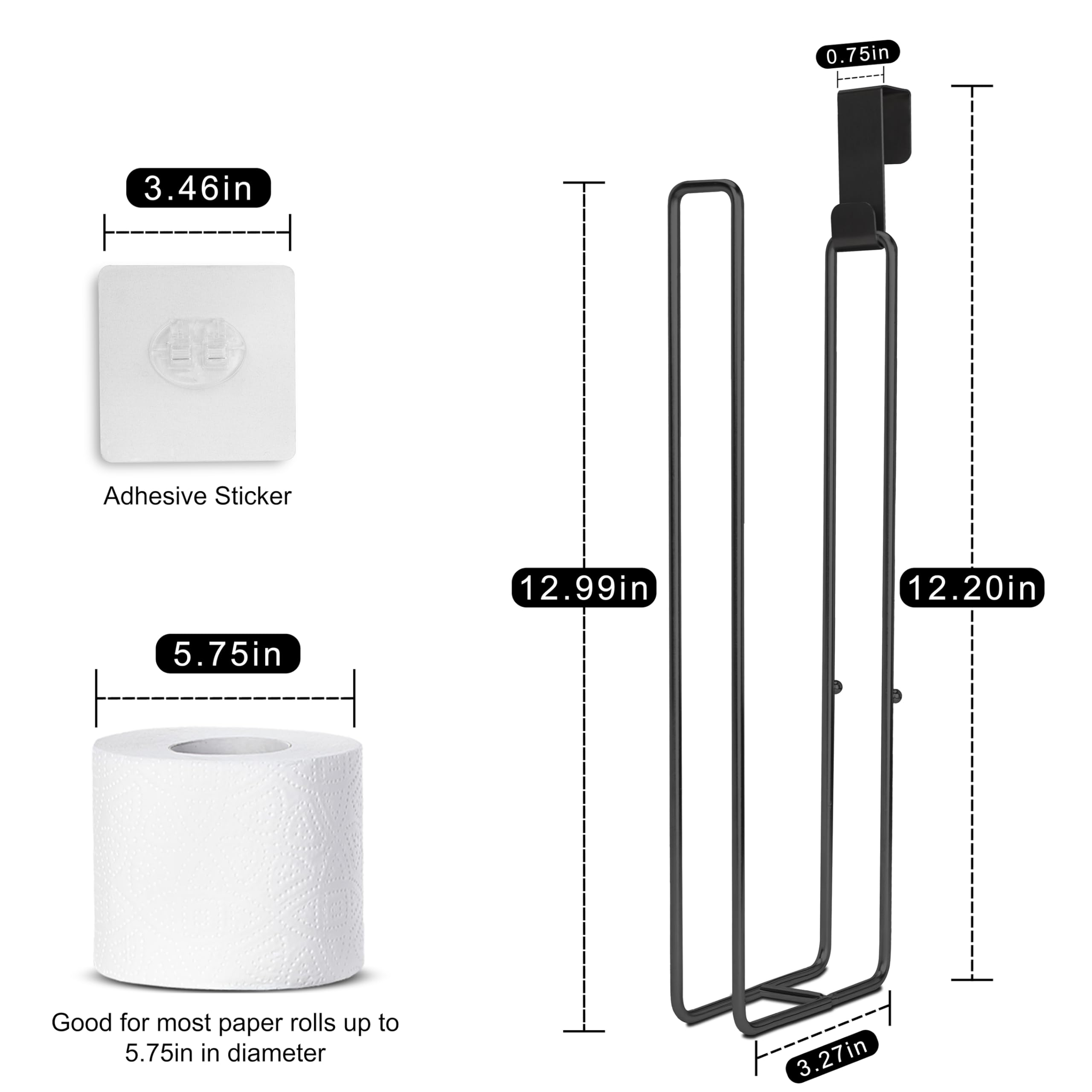 Black Toilet Paper Holder, Bathroom Toilet Paper Roll Holder With Reserve, Over The Tank Toilet Paper Holder With Storage, Bathr