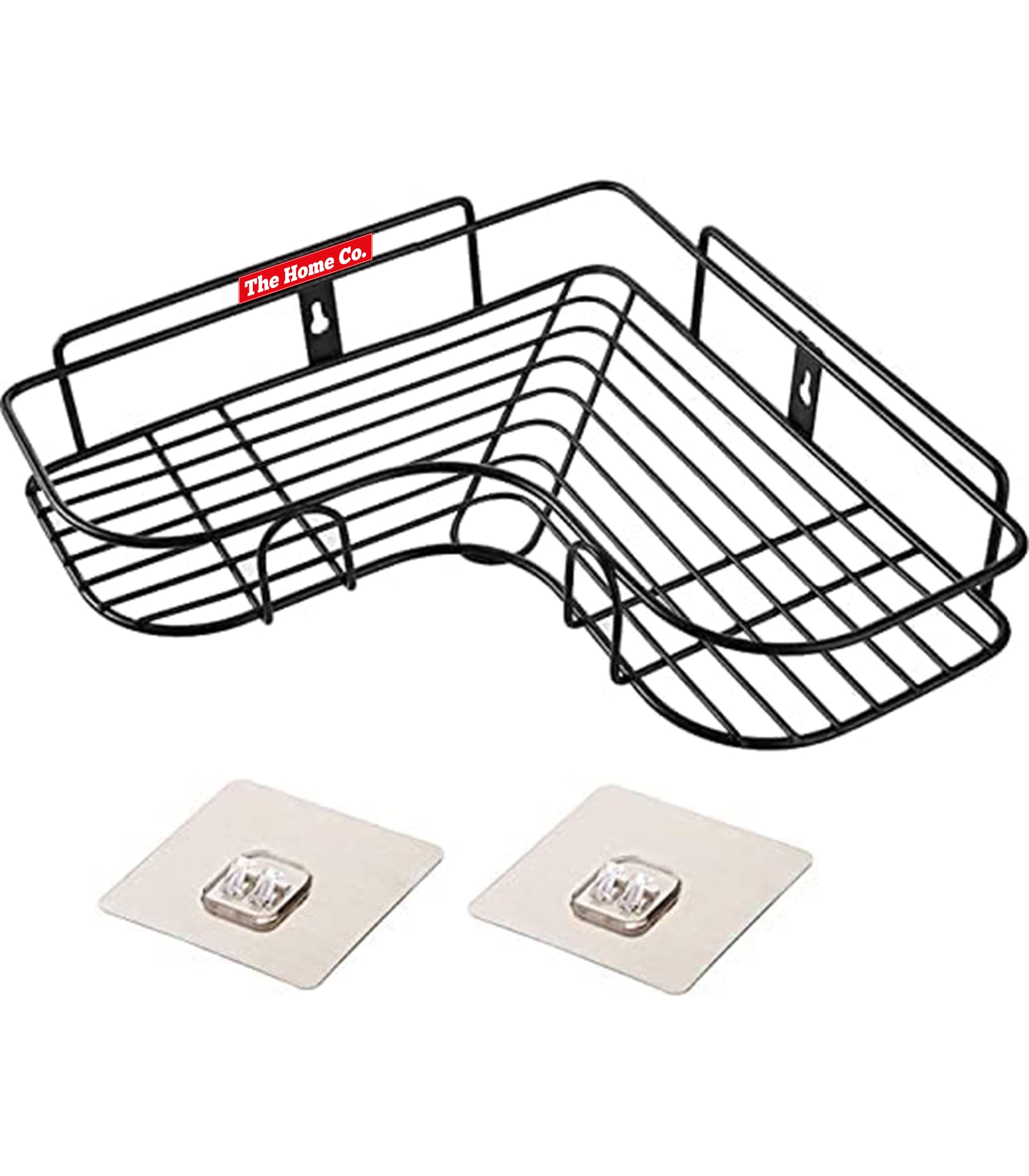 The Home Co. Multipurpose No Drilling Self Adhesive Bathroom/Kitchen Corner Black Storage Rack | Wall Mounted Shelf | Shower Cad