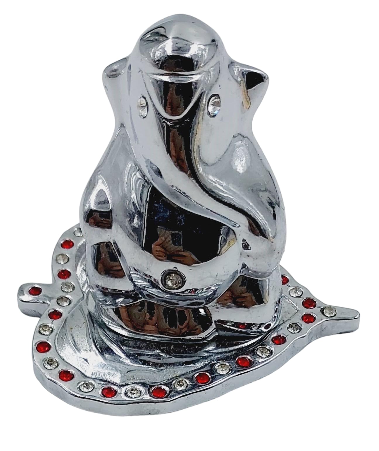 Artiskriti Ganpati Idol For Car Dashboard Decor, Temple Decoration, Ganesha On Leaf, Silver, 4 Cm