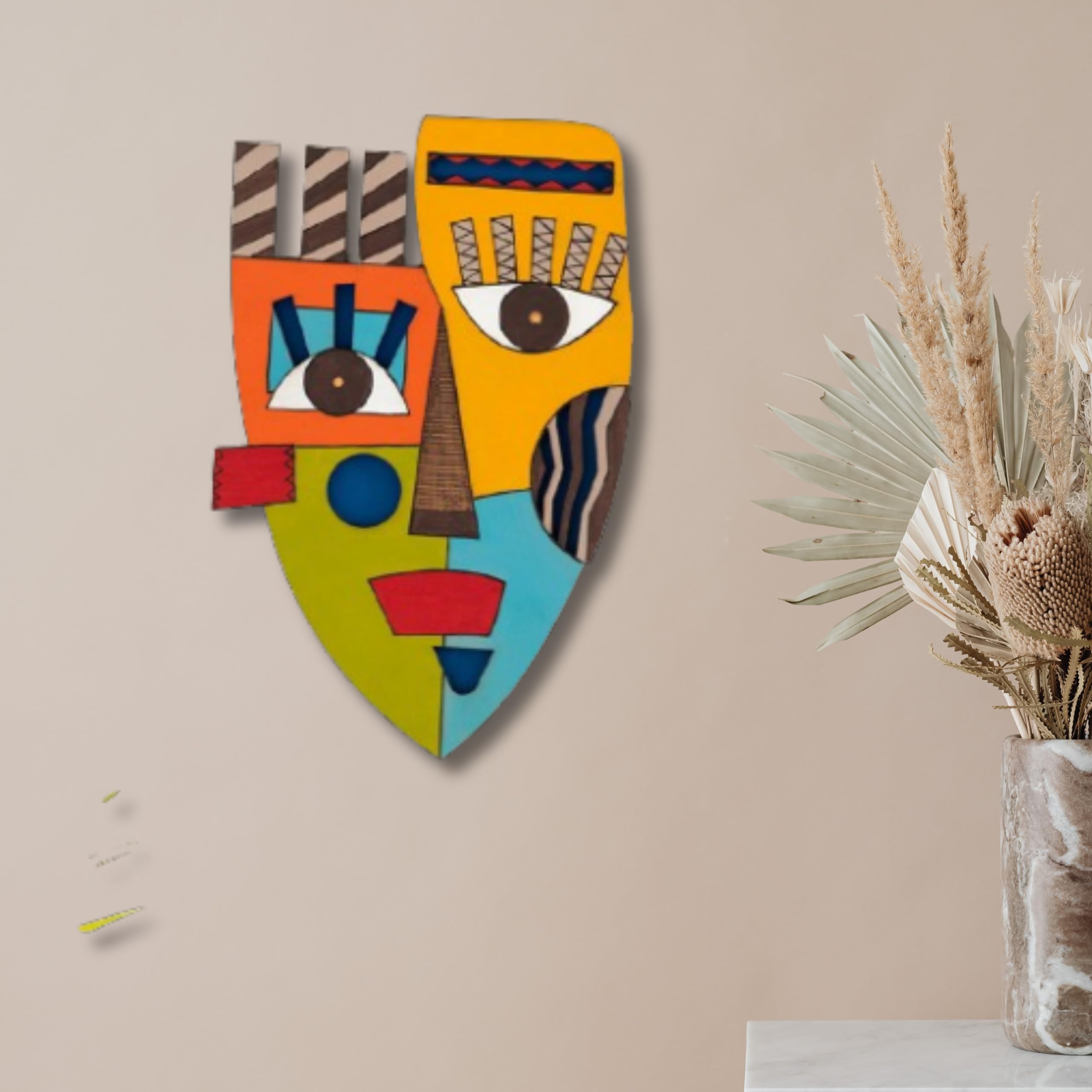 APS ART PLUS STORE Wooden 3D Wall Sculpture For Wall Decor, Unique Face Wall Mask For Living Room, home, Office Wall Decor