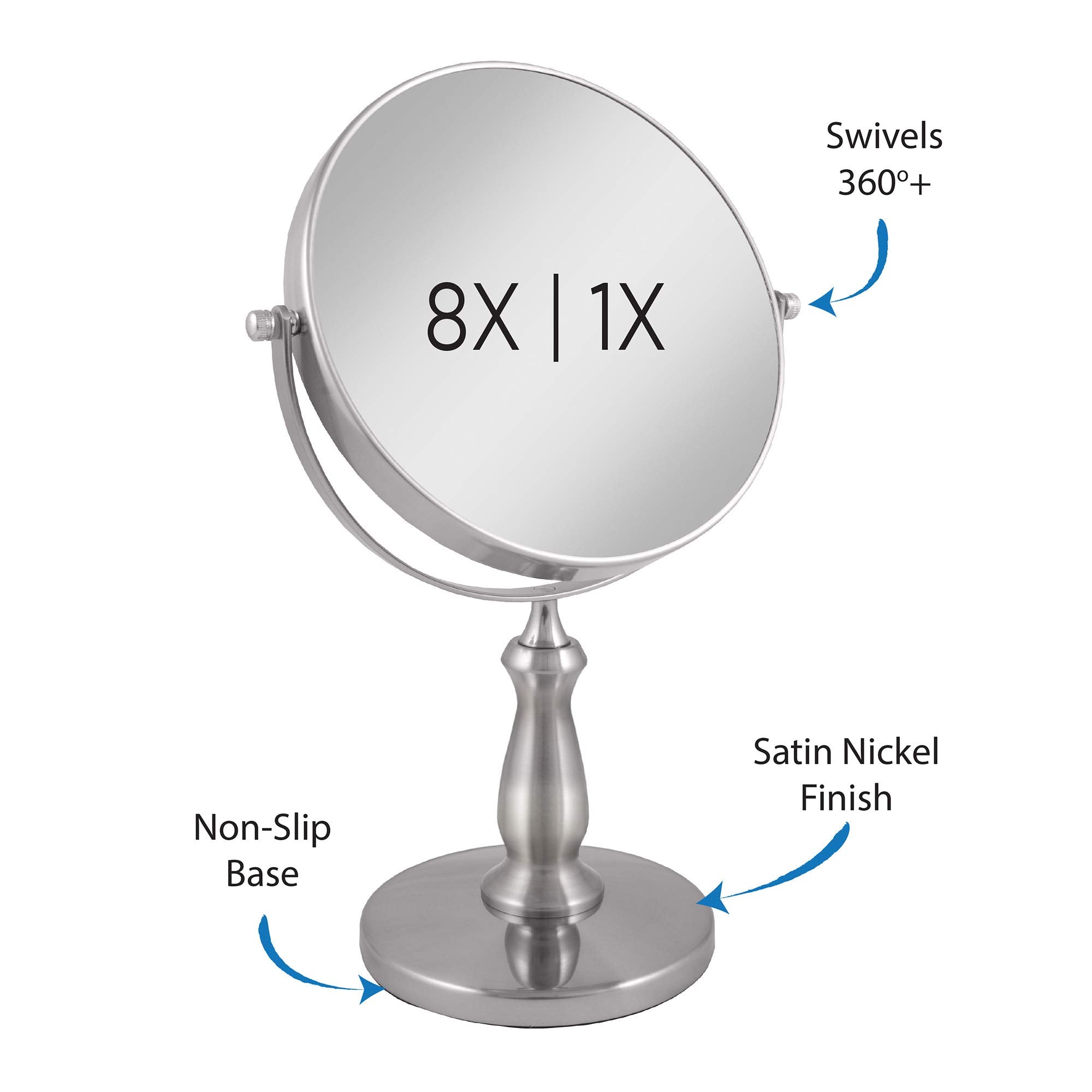 Zadro 9 W x 13 H Round Non-Lighted Makeup Mirror 8X 1X Magnifying Makeup Mirrors Rotating Head Makeup Mirror for Desk