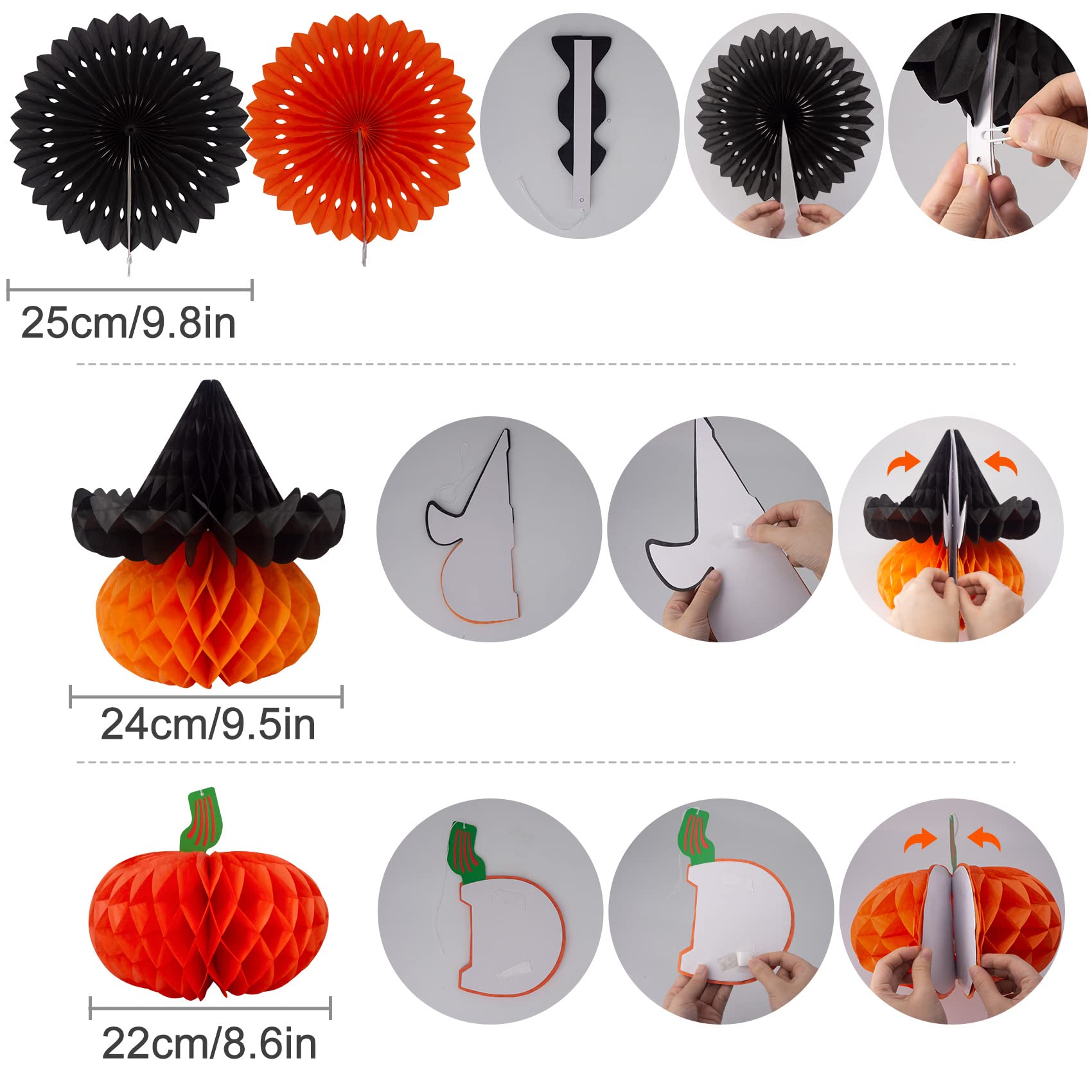 Halloween Party Decoration Festival Set - Huryfox 33pcs Birthday Bunting Decorations Paper Pom Poms Supplies Garland Hanging Honeycomb Balls Suitable for Halloween Garden Indoor Home D?cor