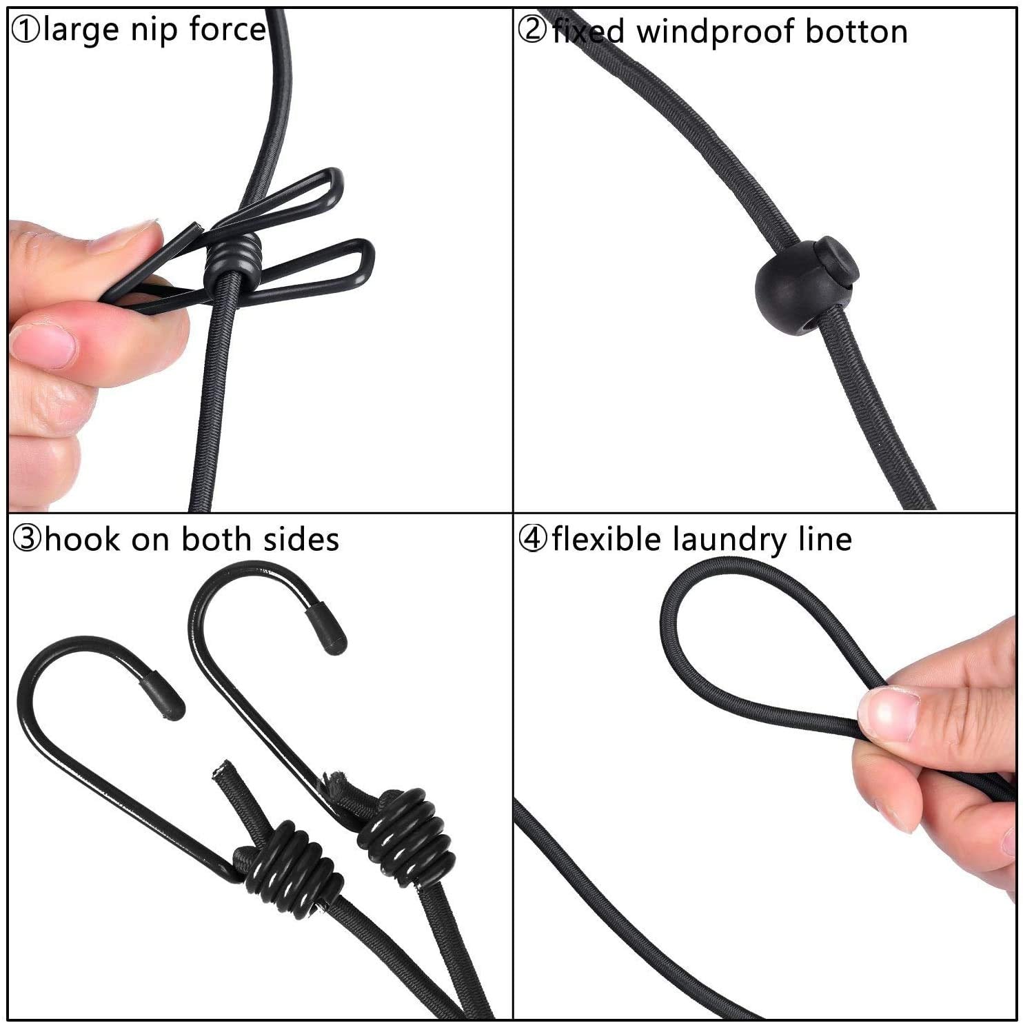 Newraturner 1 Pack Portable Clothesline With 12 Clothespins, Windproof Travel Clothesline Stretchy Retractable Elastic Laundry C