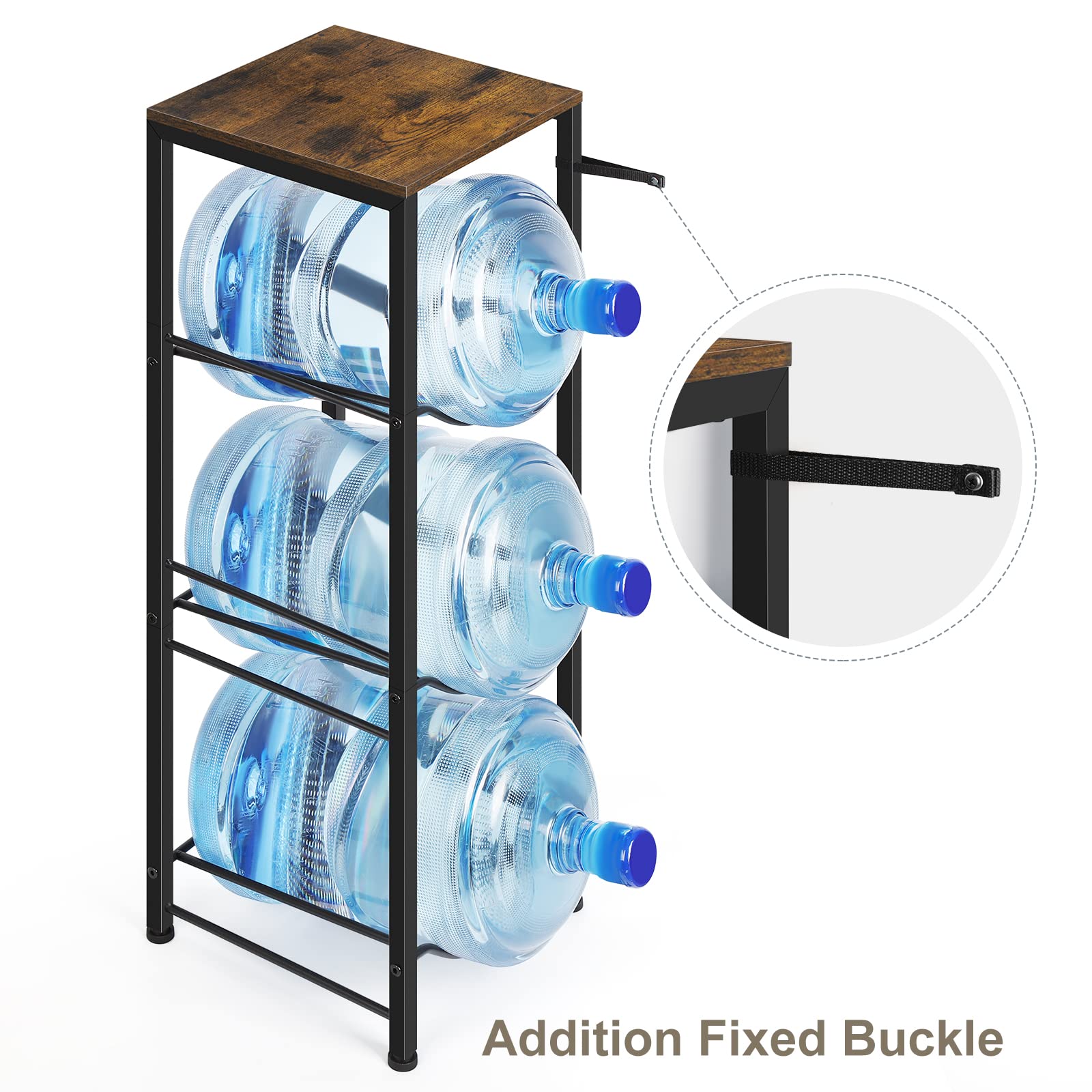 Water Bottle Holder 5 Gallon Water Cooler Jug Rack 3-Tiers Water Bottle Organizer With Storage Shelves For Kitchen Living Room O
