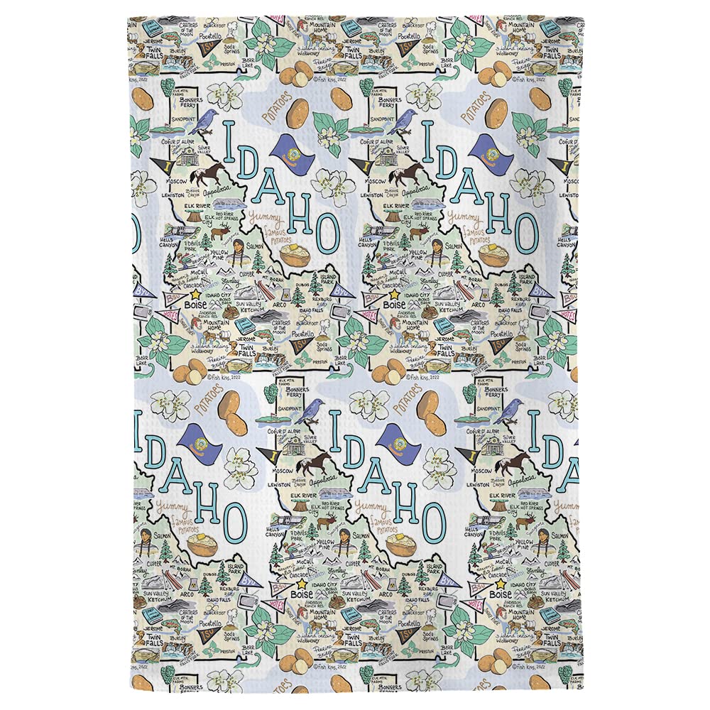 Fish Kiss Microfiber Towel - 16"x24" Idaho Map, Super Absorbent, Soft, Machine Washable, Stain & Wrinkle Resistant