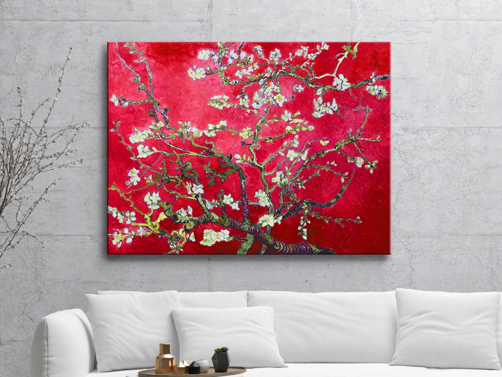 Wieco Art Extra Large Red Almond Blossom Tree Vincent Van Gogh Paintings Reproduction Canvas Prints Wall Art For Home Decor And