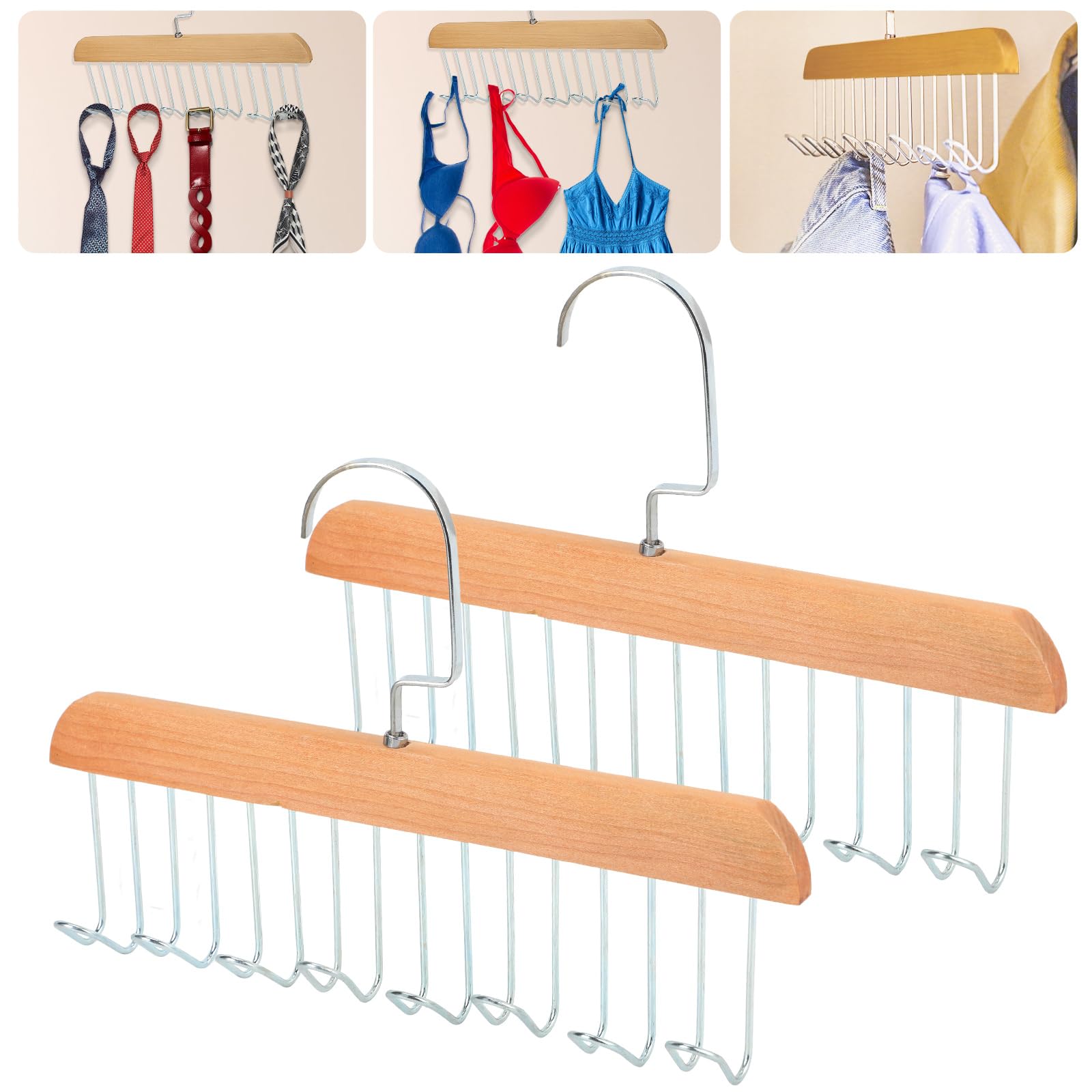 Xbaiyanr 2Pcs Anti Slip Multi Hook Coat Racks,Bra Hangers For Closet Organizer With 8 Hooks 360 Swivel Belt Hanger For Closet Fo