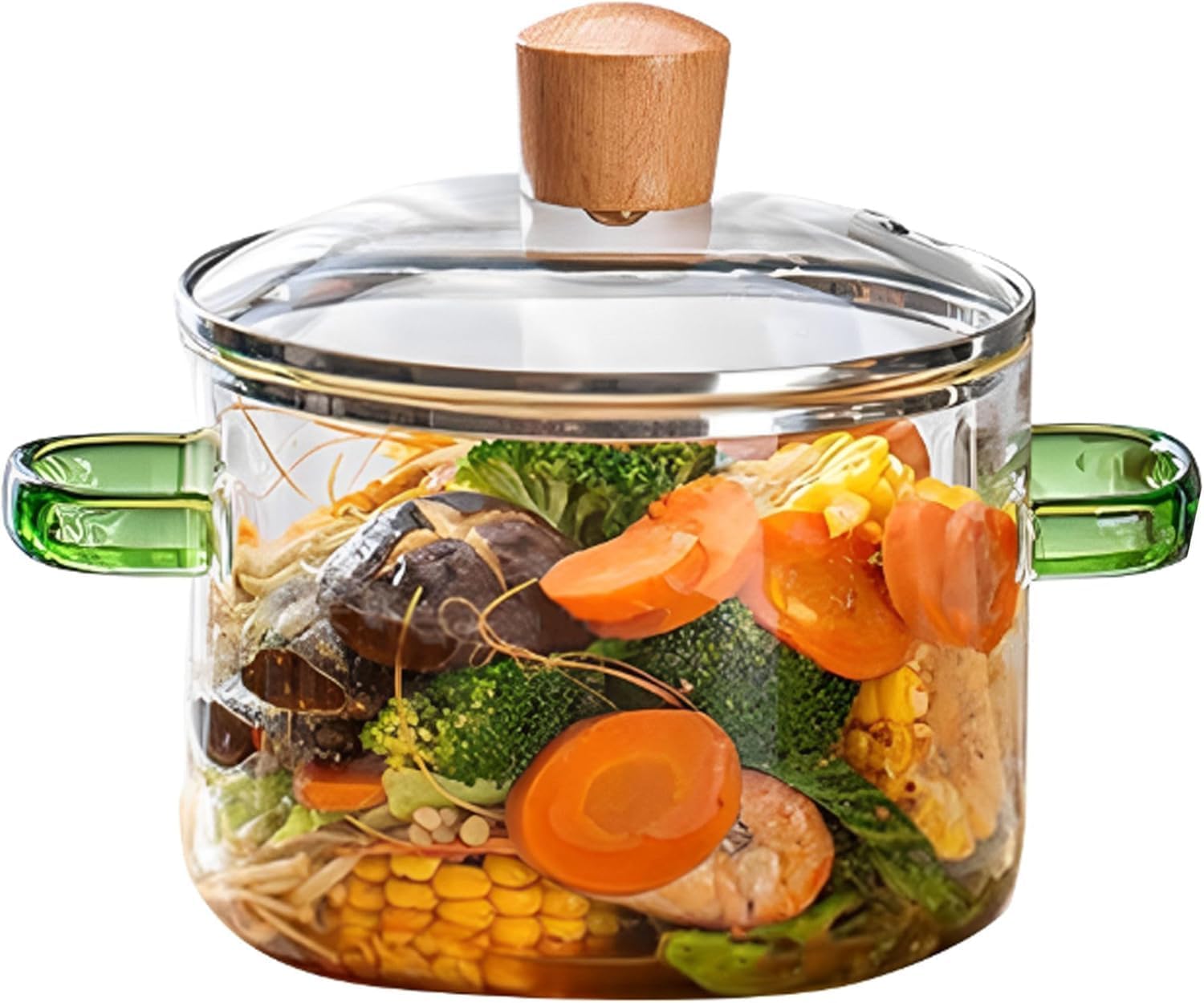 Bhthim  Glass Casserole With Lid, Food Serving Bowl With Lid, Oven & Microwave Safe (Round, 1.6 Liter Color Bowl With Wood Lid)