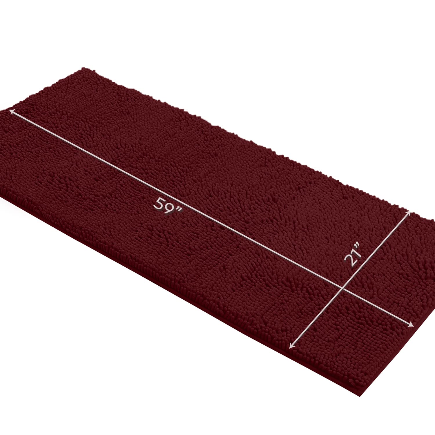 LuxUrux Plush Bath Mat: 1'' Chenille Microfiber  Super Absorbent Shaggy Rug (21x59  Burgundy) - Machine Wash & Dry Style