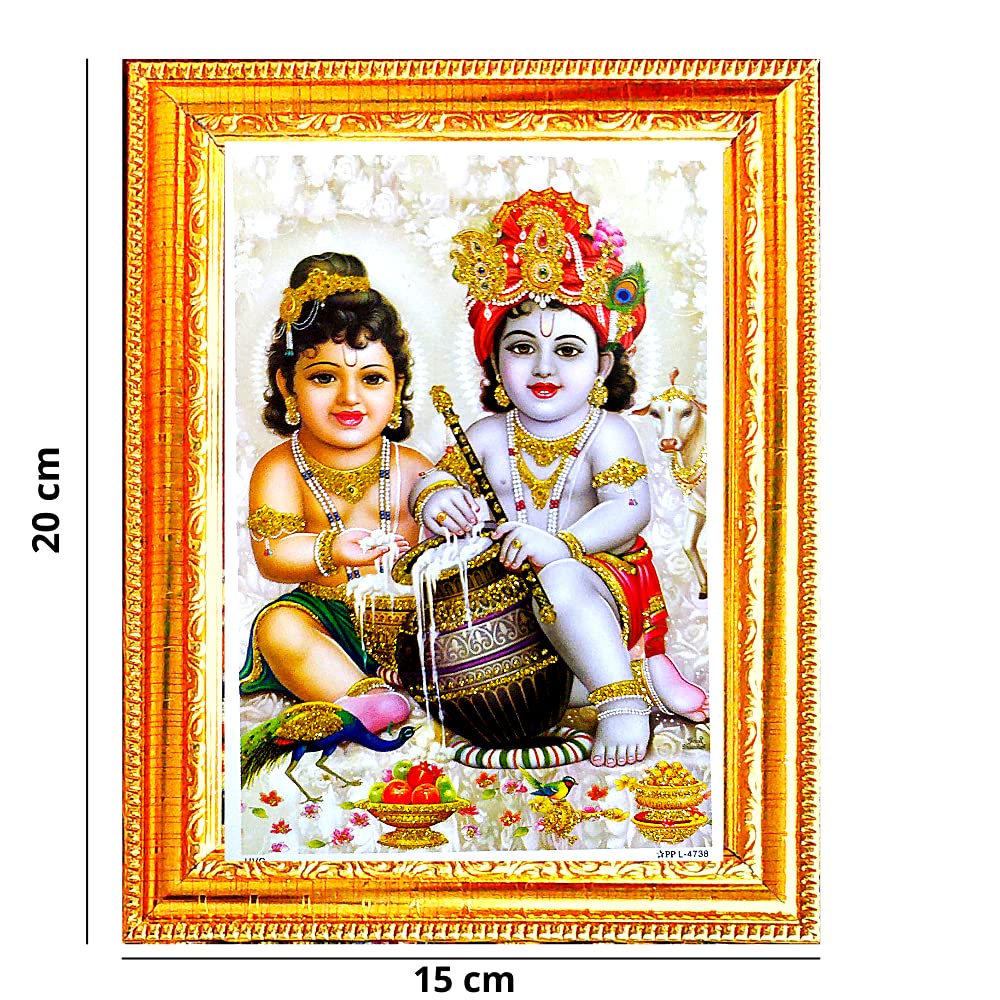 Suninow Krishna Balram Photo | God Goddess Religious Framed Painting For Wall And Pooja/Hindu Bhagwan Devi Devta Photo Frame/God