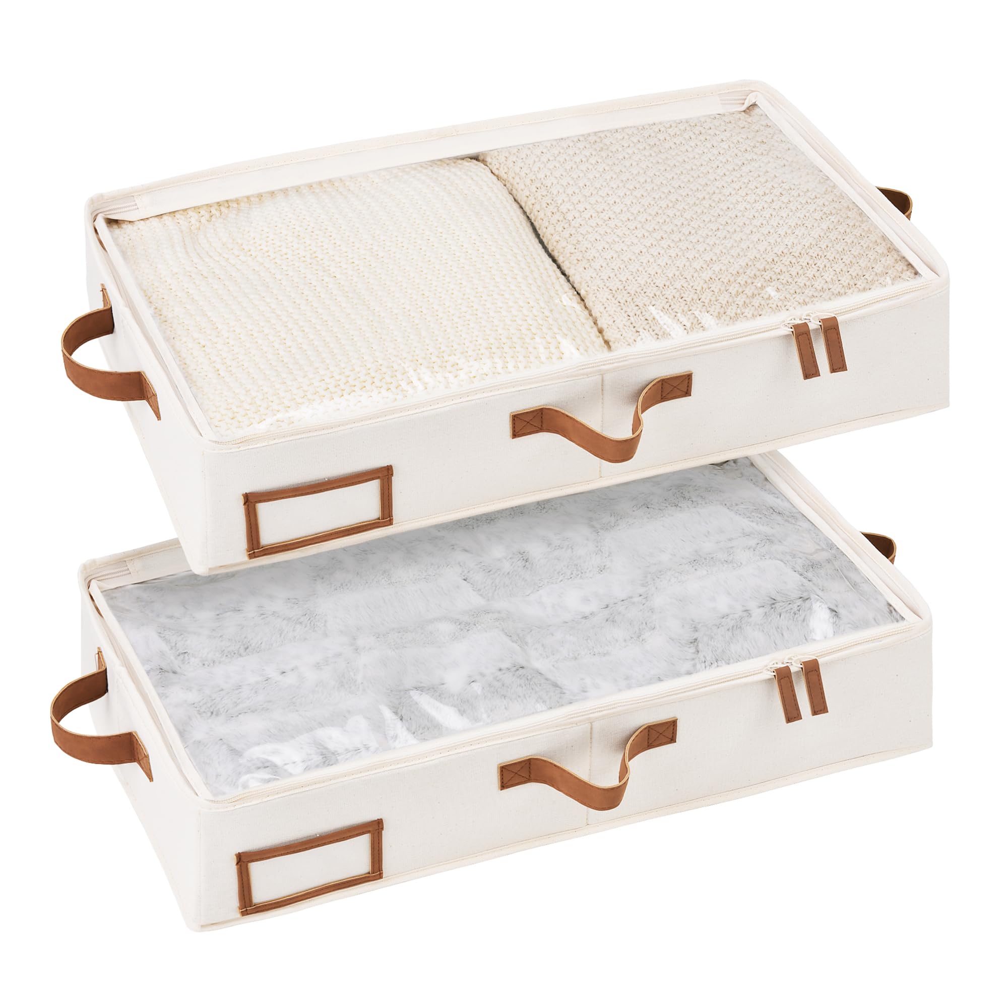 StorageWorks Under Bed Storage Containers with Handles and Label Holder, 2 Pack Ultra-thick Fabric Underbed Bins, Closet Organiz